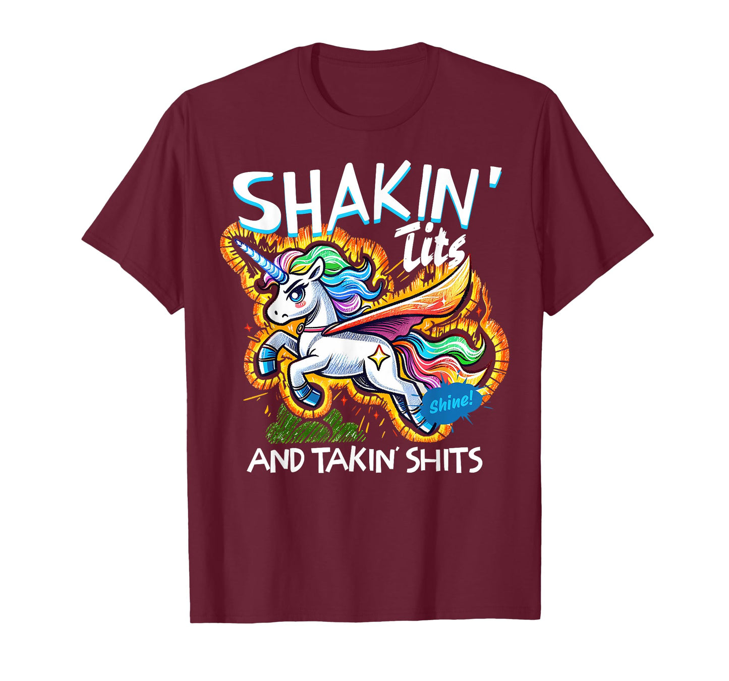 Shakin' Tits and Takin Shits Funny Unicorn Dirty Adult Humor T-Shirt