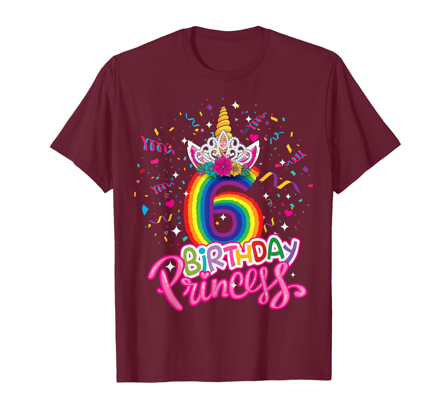 Kids Birthday Princess Unicorn Crown 6th Birthday Girl Party T-Shirt