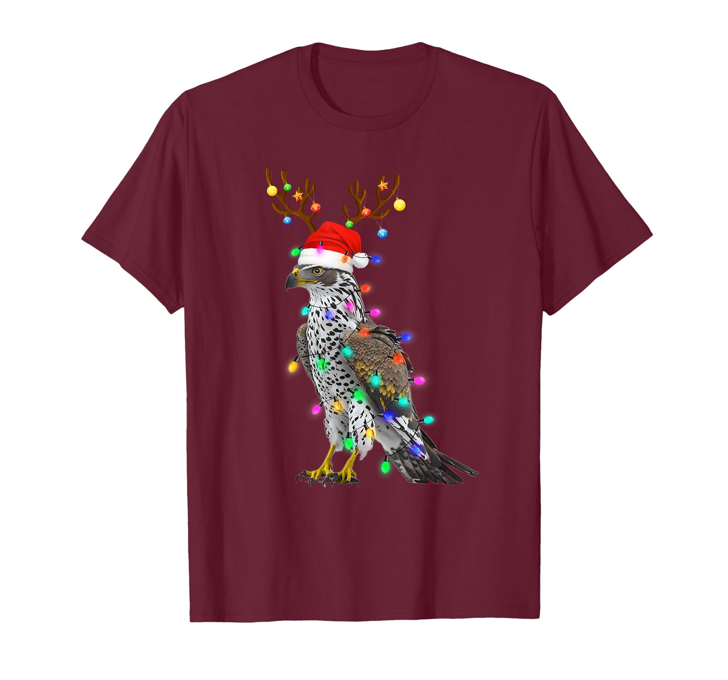 Santa Hat Funny Falcon Tree Xmas Light Bird Christmas T-Shirt