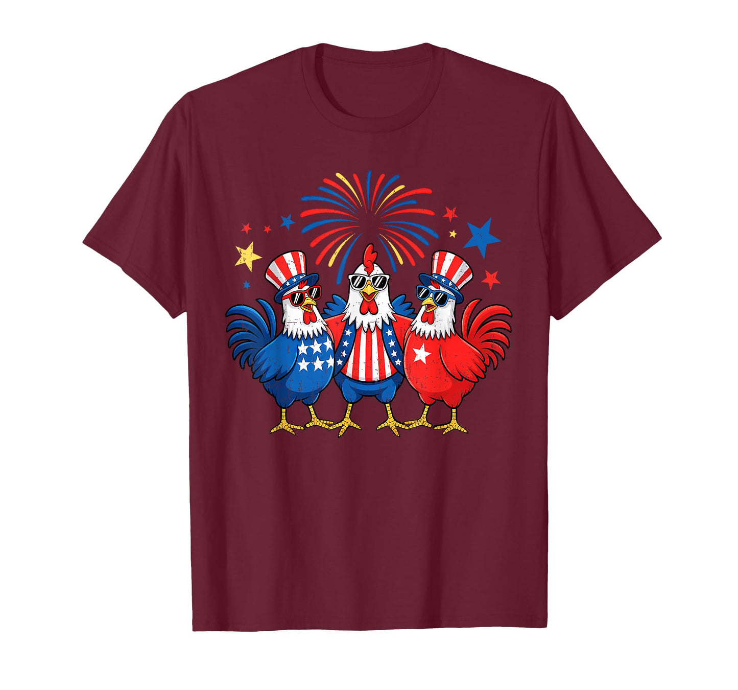 4th Of July Chickens Stars Stripes Farmer Women Men Kids T-Shirt