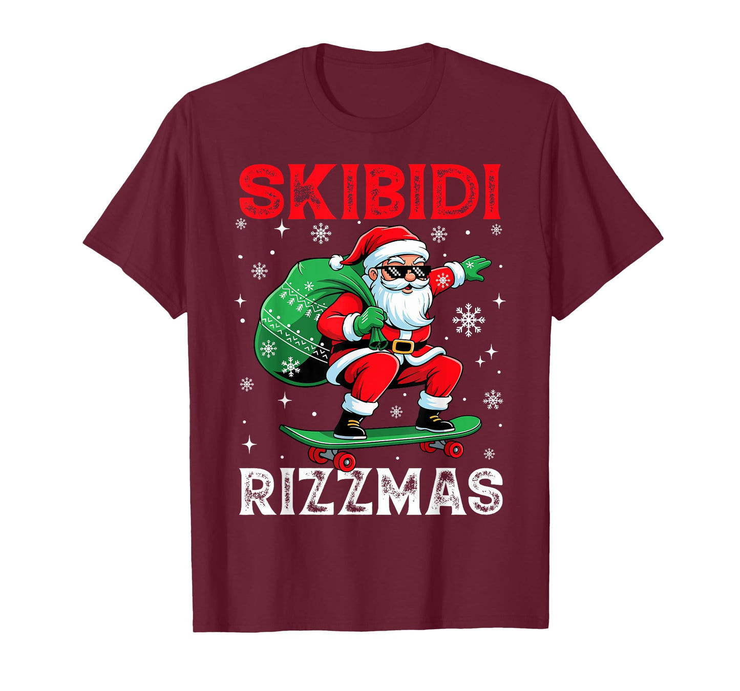 Funny Santa Clause Skating Board Skibidi Rizzmas Christmas T-Shirt
