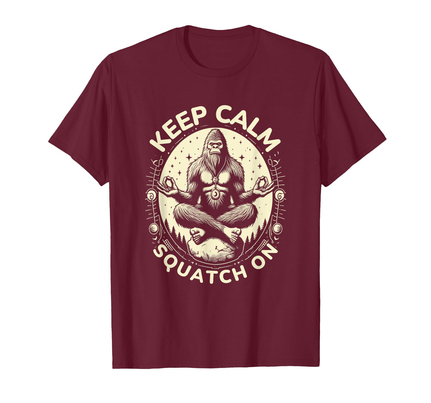Bigfoot Yoga Pose Funny Sasquatch Keep Calm Squatch On T-Shirt