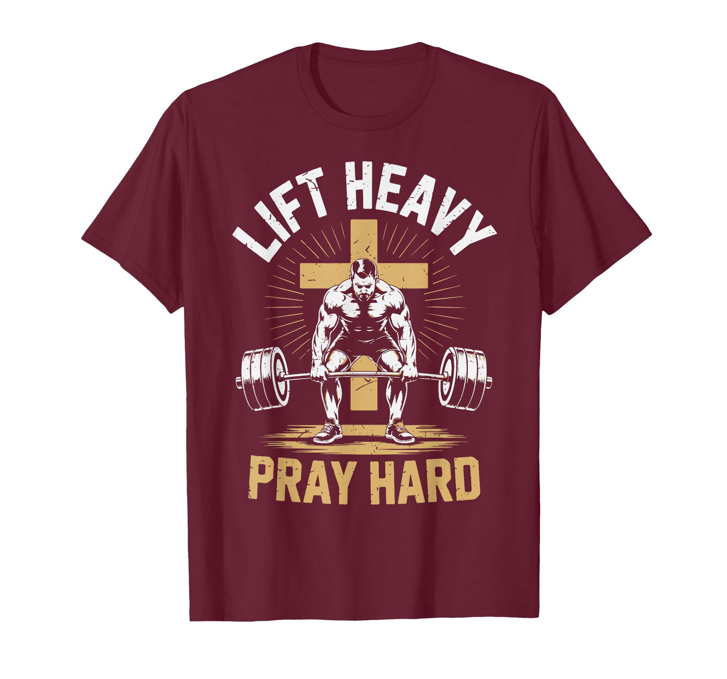 Mens Christian Workout Lift Heavy Pray Hard Gym Jesus Christ T-Shirt