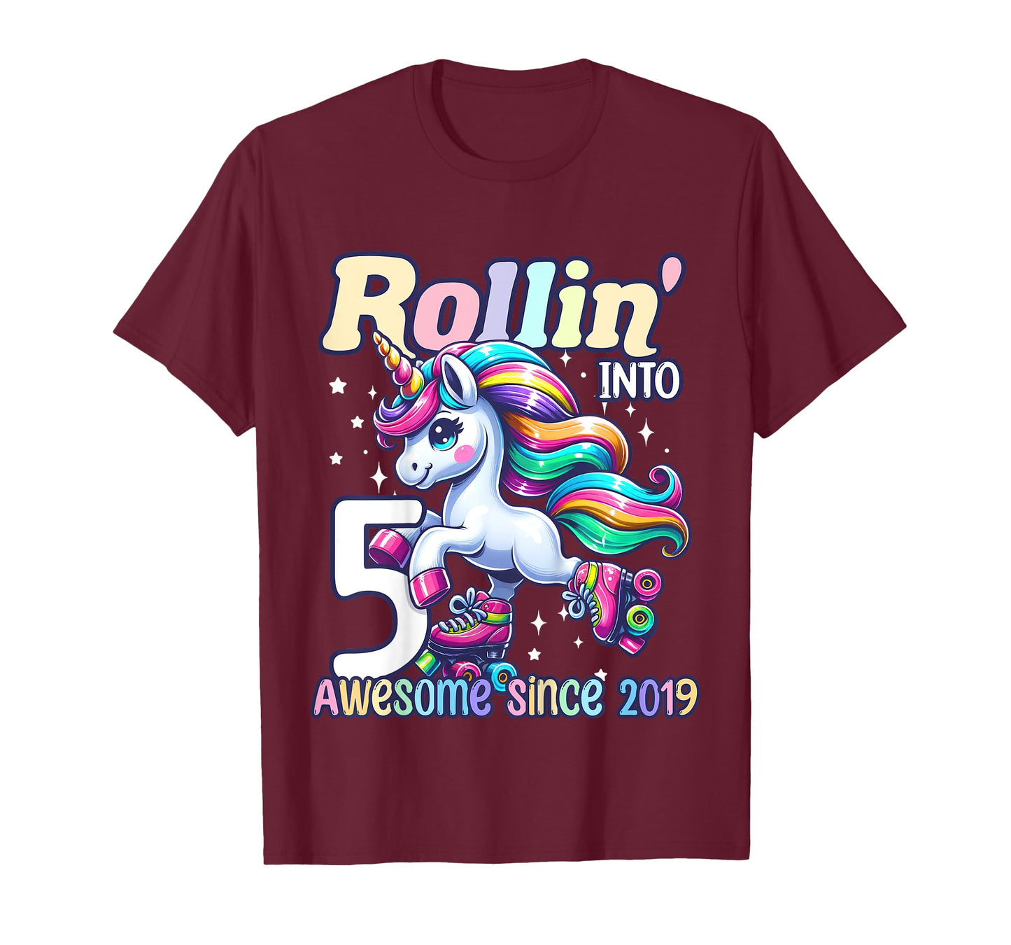 Unicorn 5th Birthday 5 Year Old Roller Skate Party Girls T-Shirt