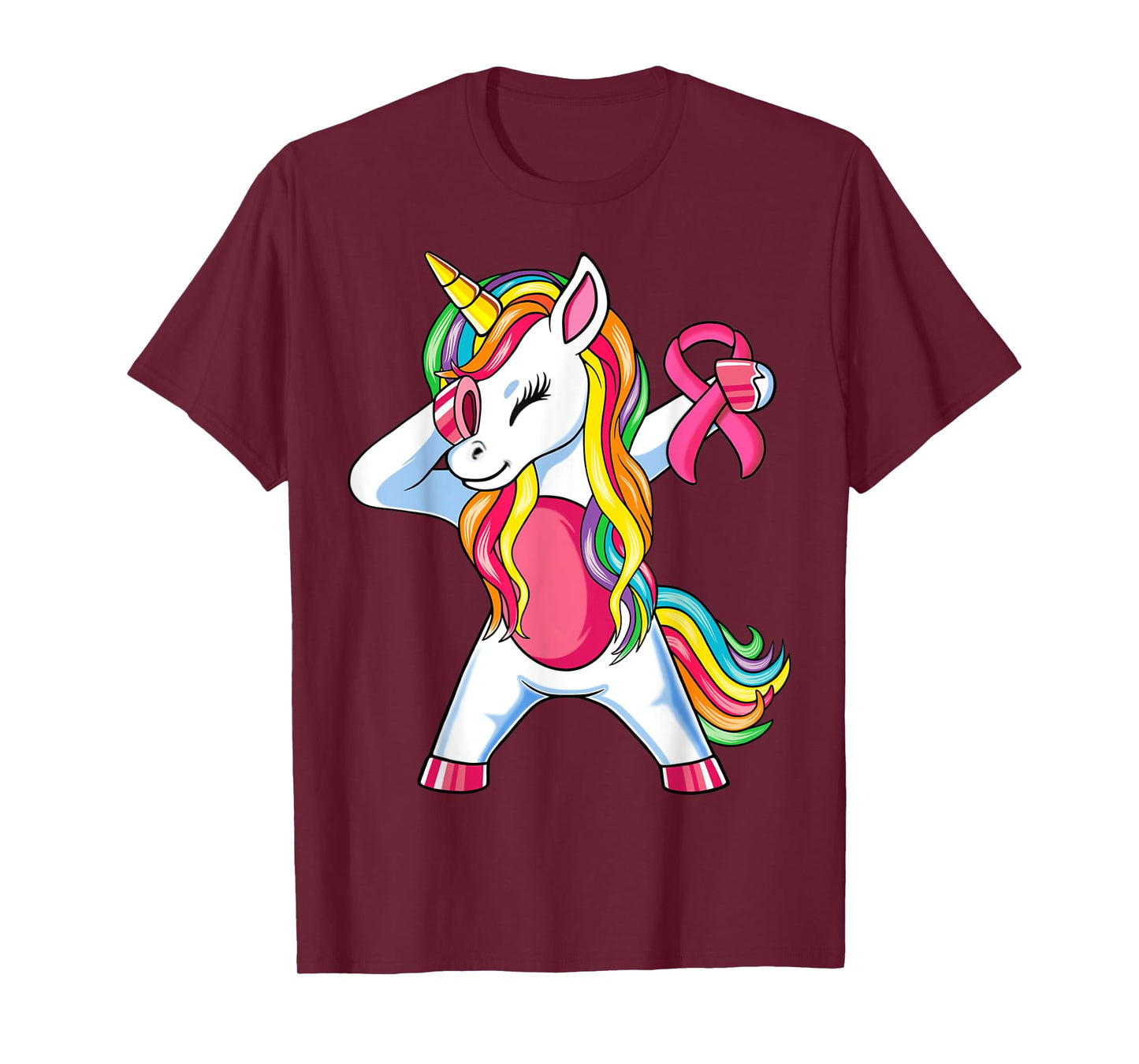 Pink Ribbon Unicorn Breast Cancer Awareness for Girls Kids T-Shirt