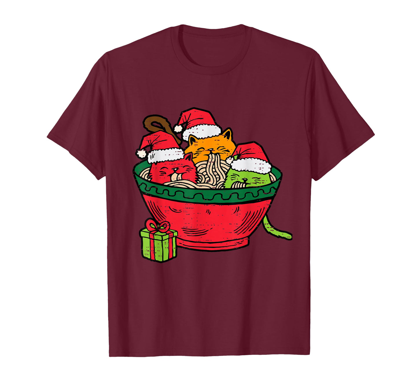 Christmas Ramen Cat Santa Anime Meow Kitty Meow Cat Lover T-Shirt