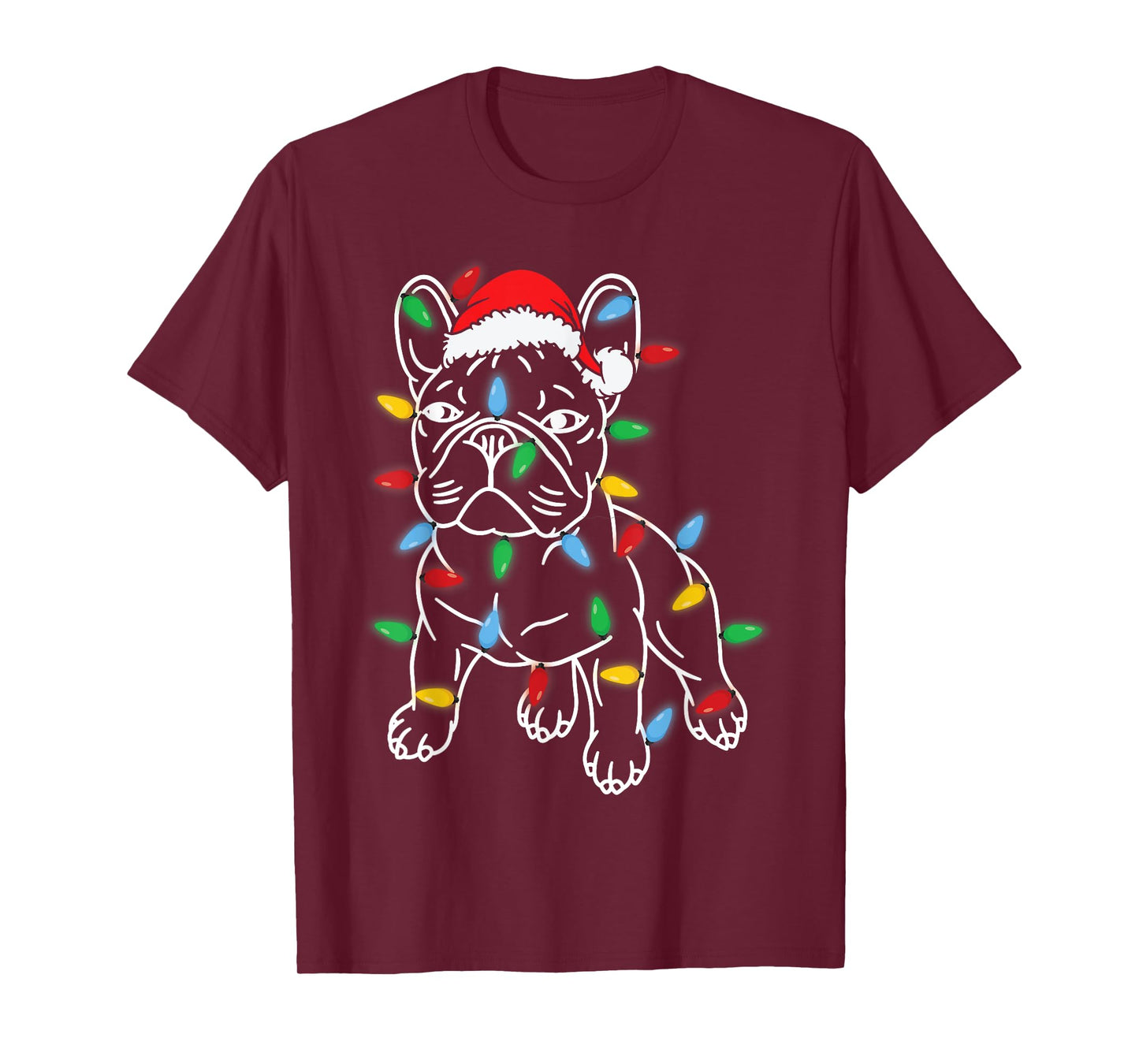 Funny French Bulldog Dog Christmas Light Tree Xmas Pajama Men Women Kids T-Shirt