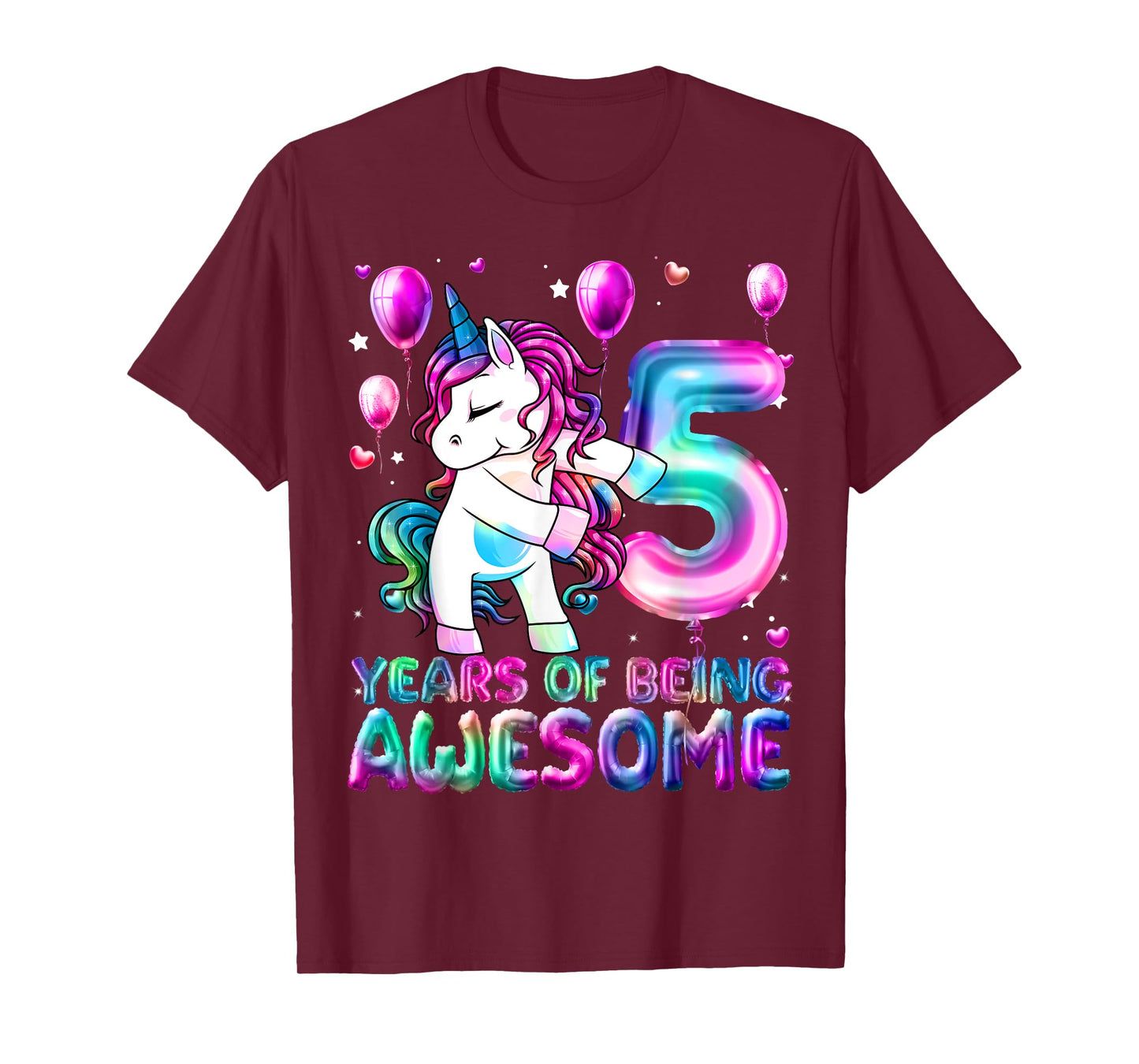5 Years Of Being Awesome 5th Birthday Girl Unicorn Party T-Shirt