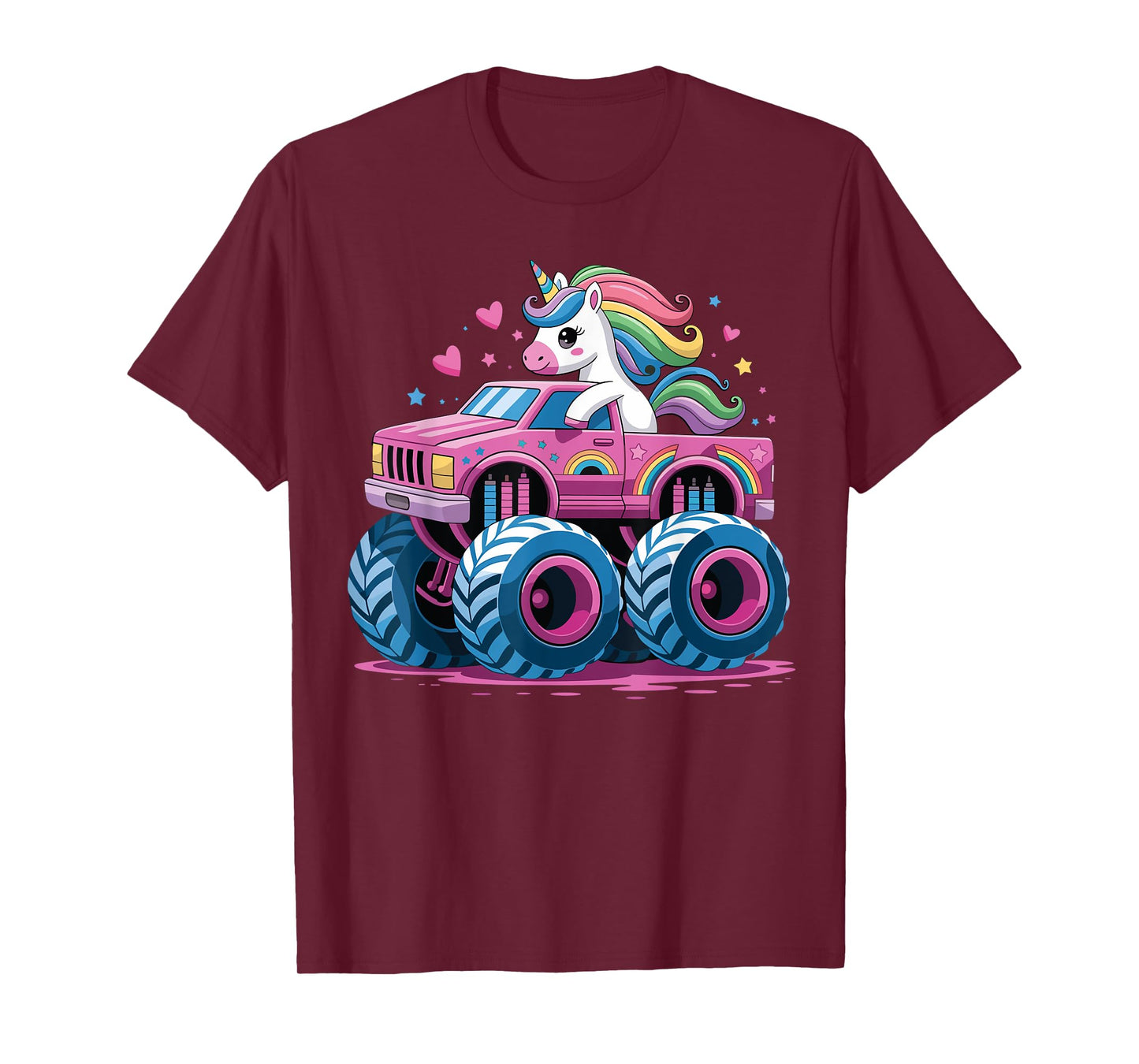 Cute Unicorn Riding A Pink Monster Truck Girls T-Shirt