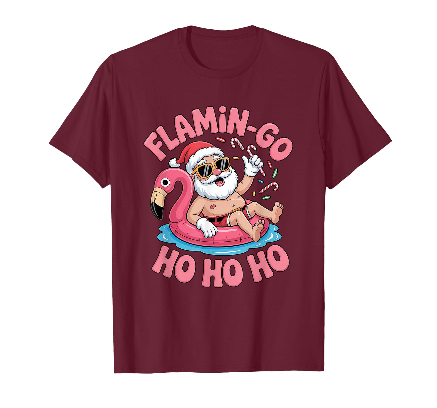 Christmas in July Flamingo Float Summer Santa Christmas T-Shirt