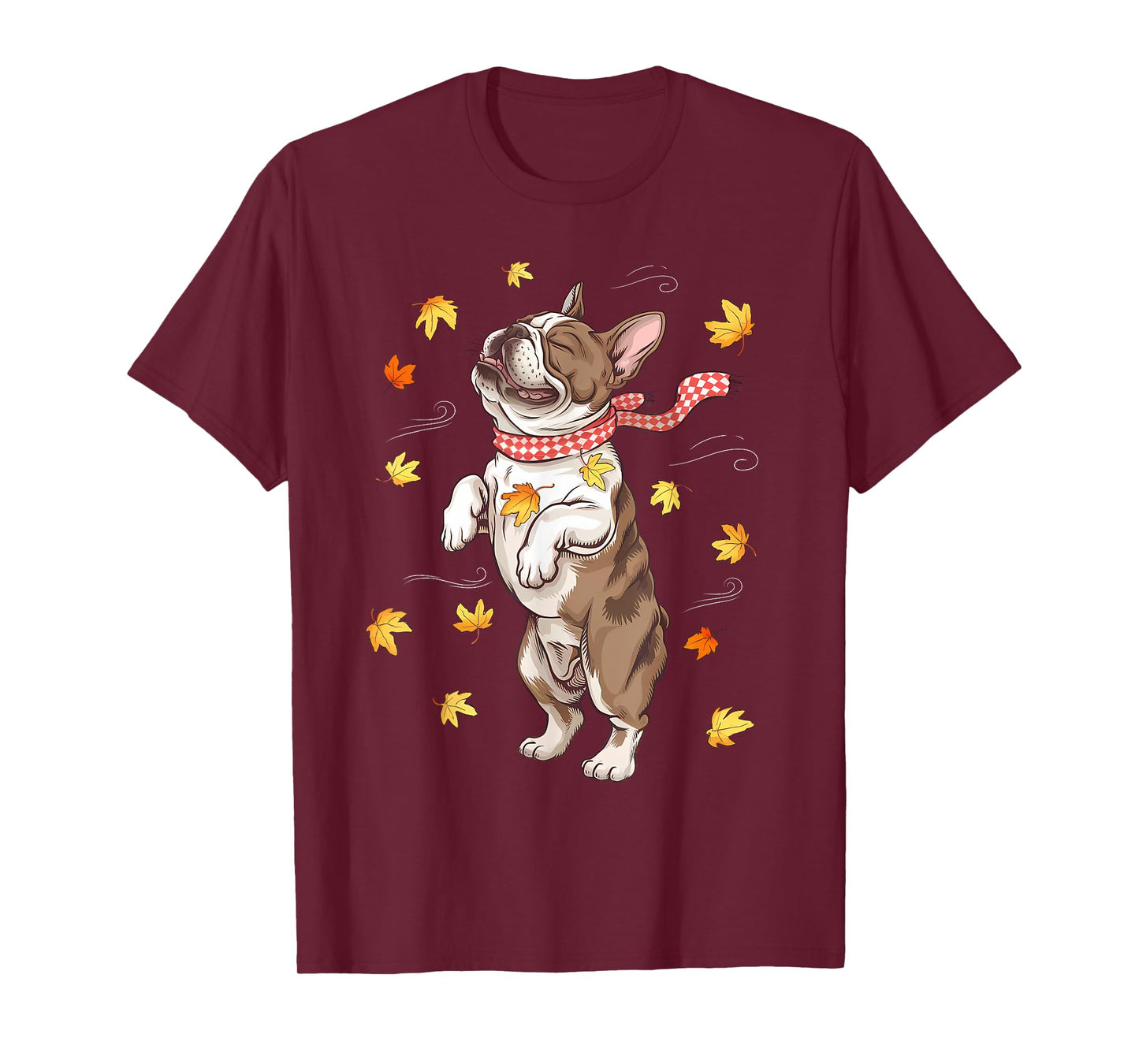 Cute Dog Autumn Fall Breeze Leaves French Bulldog T-Shirt