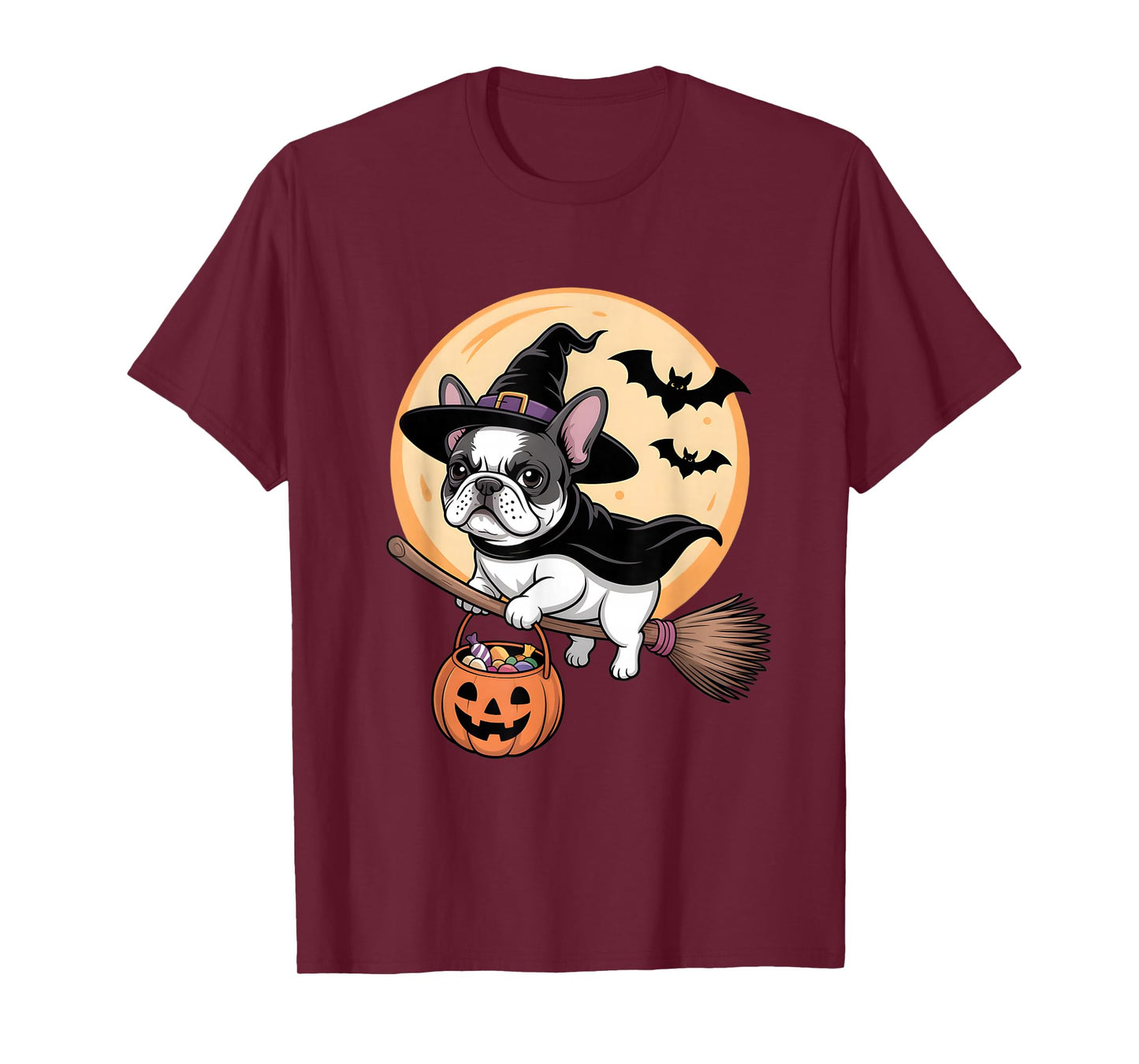 French Bulldog Witch Hat Pumpkin Halloween Costume Men Women T-Shirt