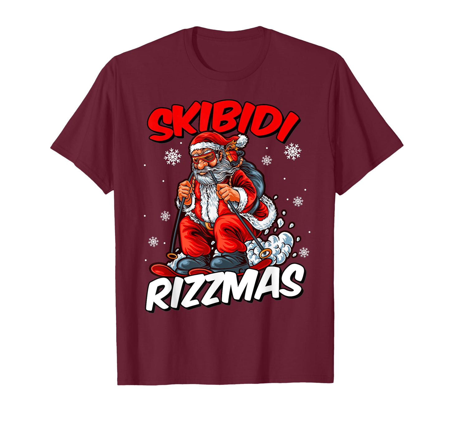 Retro Skibidi Rizzmas Funny Santa Clause Skiing_Xmas T-Shirt
