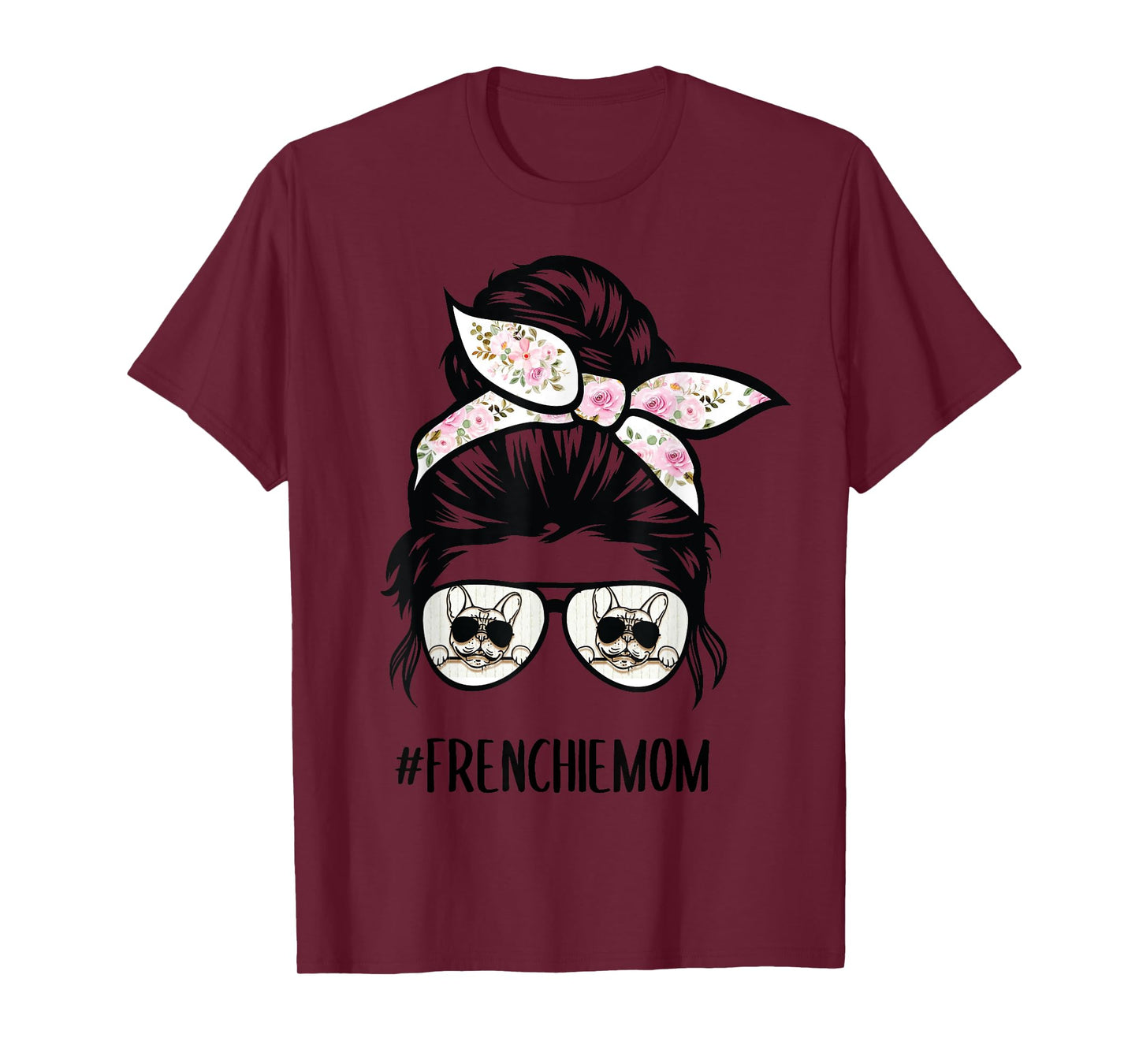 Frenchie Mom messy bun hair glasses T-Shirt