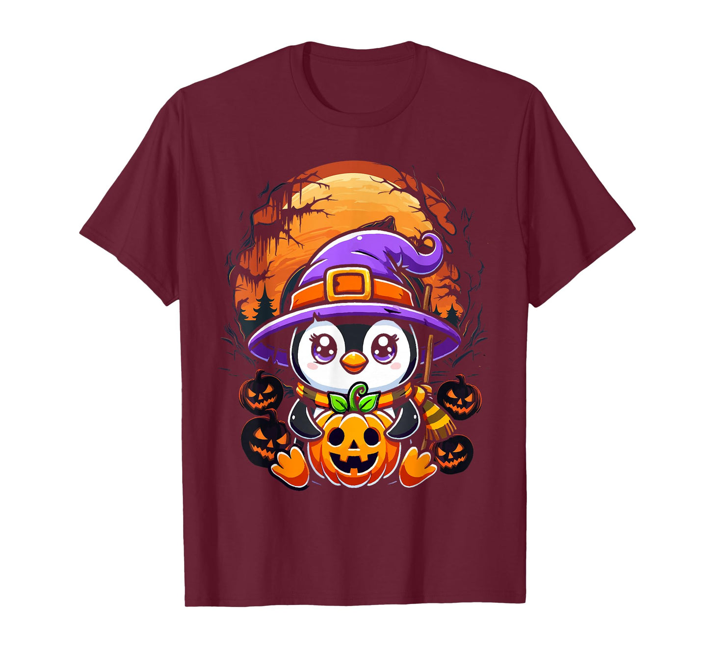 Halloween Penguin Witch Pumpkin Cute Costume Boys Girls Kids T-Shirt