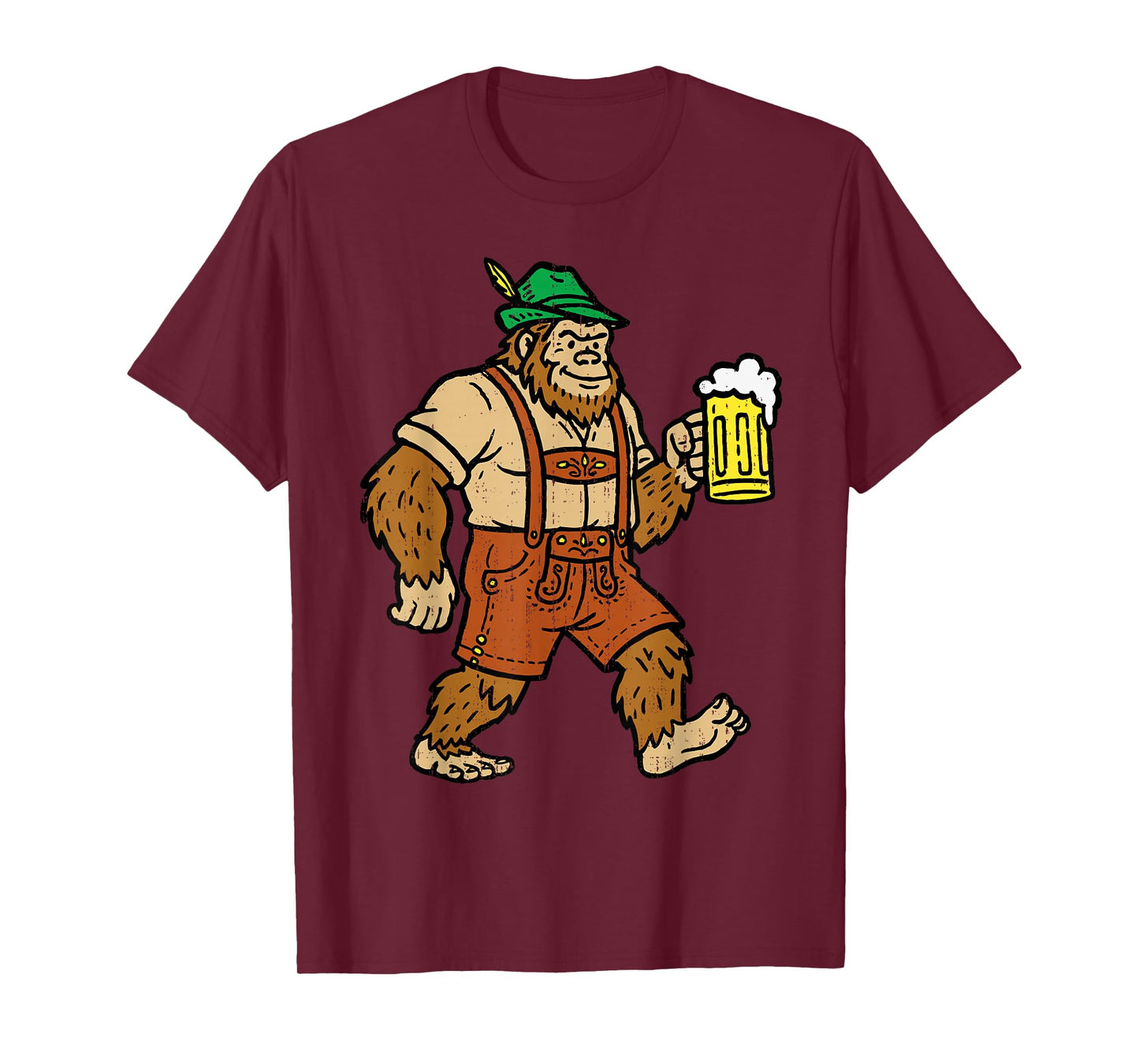 Oktoberfest German Bigfoot Sasquatch Beer Lederhose Mens T-Shirt