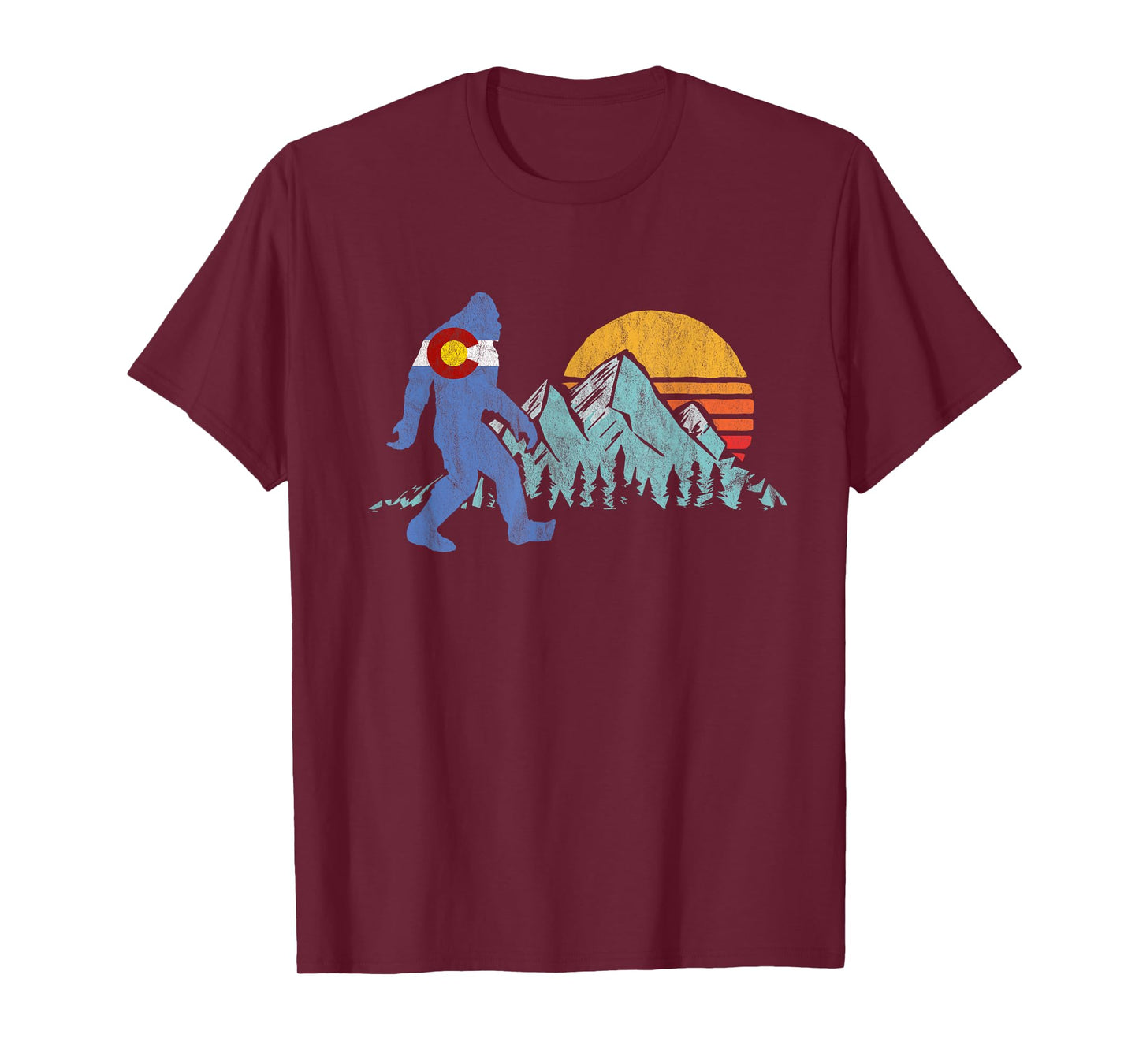 Retro Bigfoot Sun & Mountain State Flag of Colorado Graphic T-Shirt