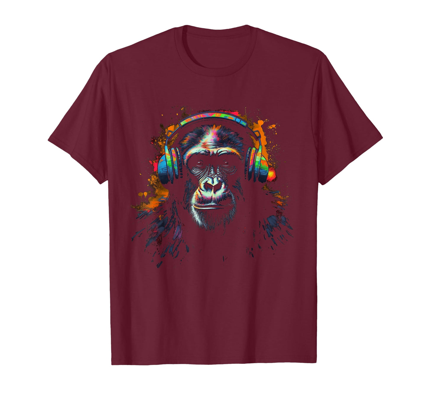 Monkey Music Headphones Colourful Animal Motif Zoo Animal Art Monkey T-Shirt