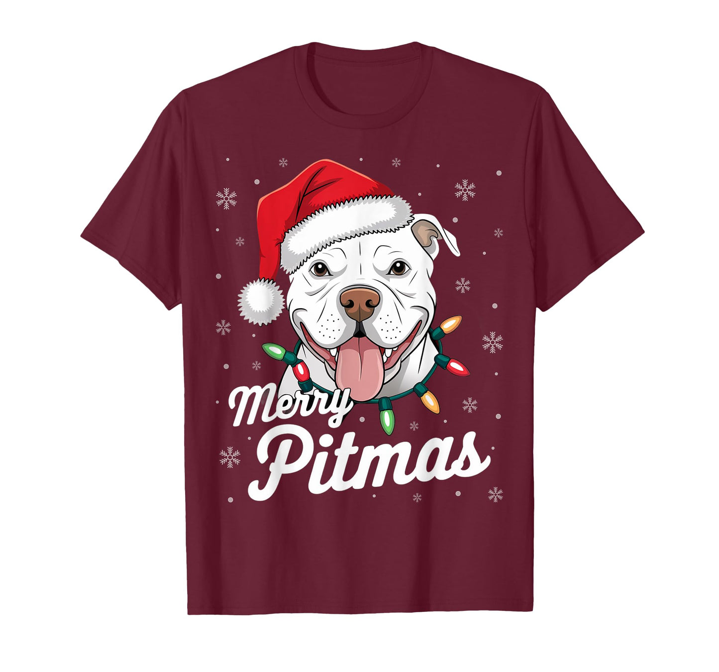 Merry Pitmas Pitbull Dog Xmas Lights Santa Hat Christmas T-Shirt for Men Women