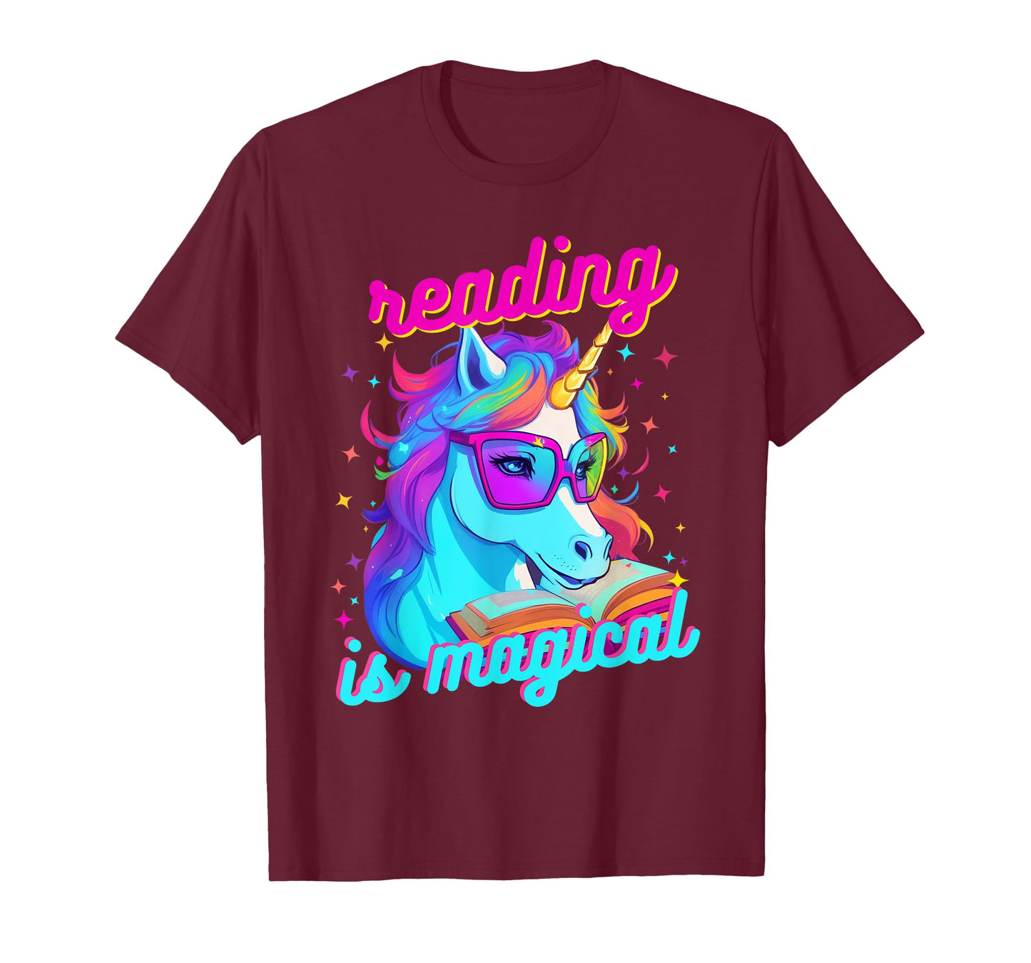 Psychedelic Cool Nerd Unicorn Reading is Magical Book Lover T-Shirt