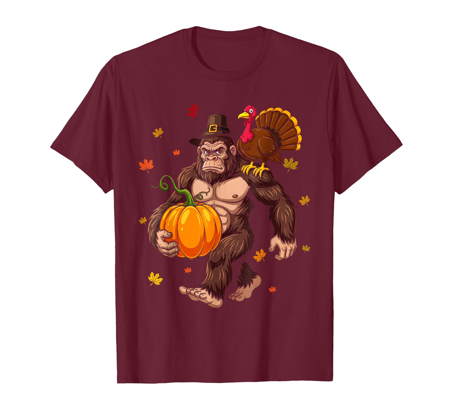 Bigfoot Pilgrim Turkey Pumpkin Thanksgiving Day Boys Men T-Shirt