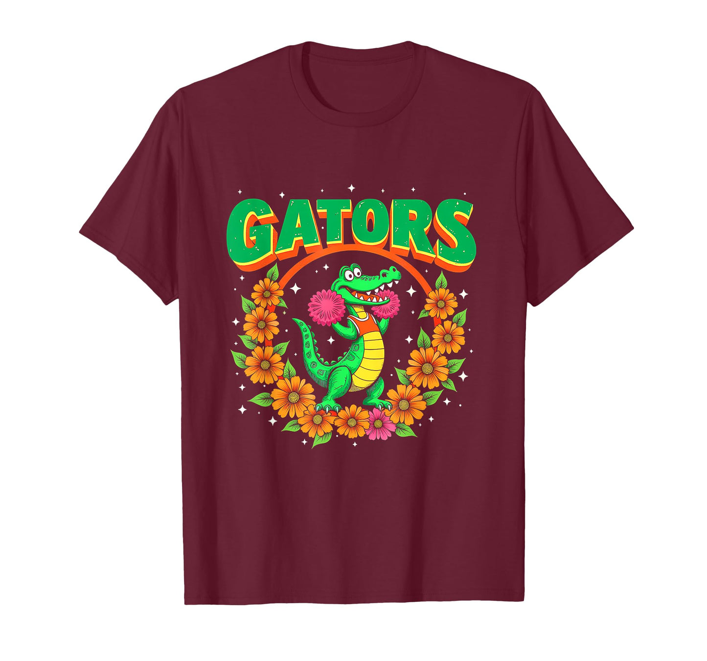 Cheerleading Gator Floral Retro Back to School Spirit Squad T-Shirt