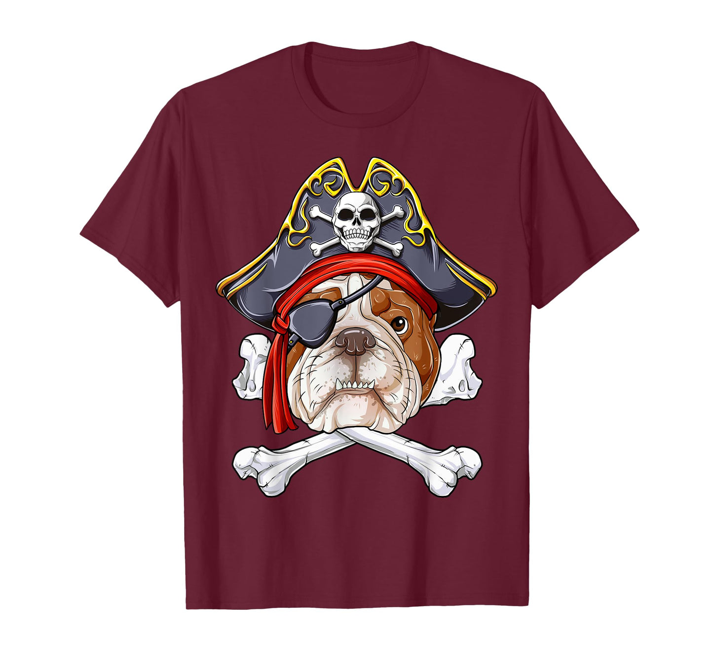 English Bulldog Pirate Jolly Roger Flag Skull Crossbones T-Shirt