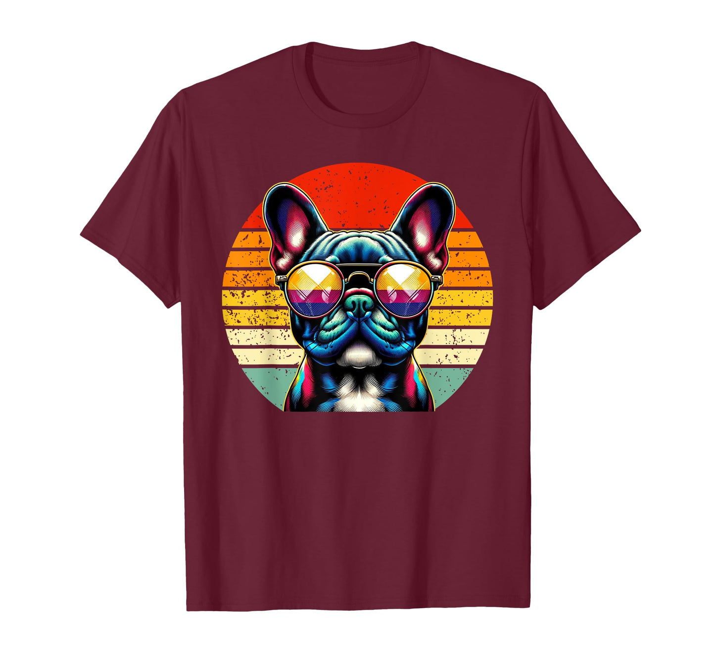 French Bulldog Wearing Sunglasses Vintage Retro Sunset T-Shirt