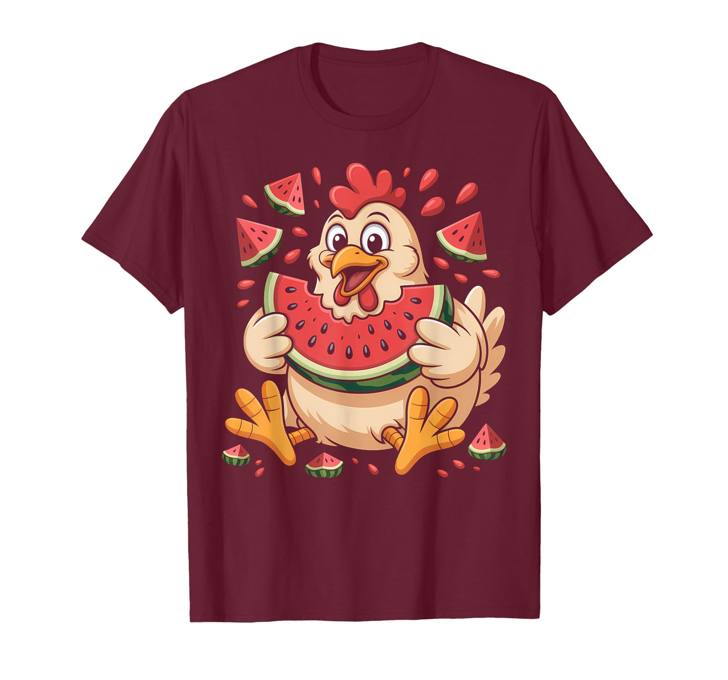 Funny Chicken Eating Watermelon Summer Fruit Humor T-Shirt