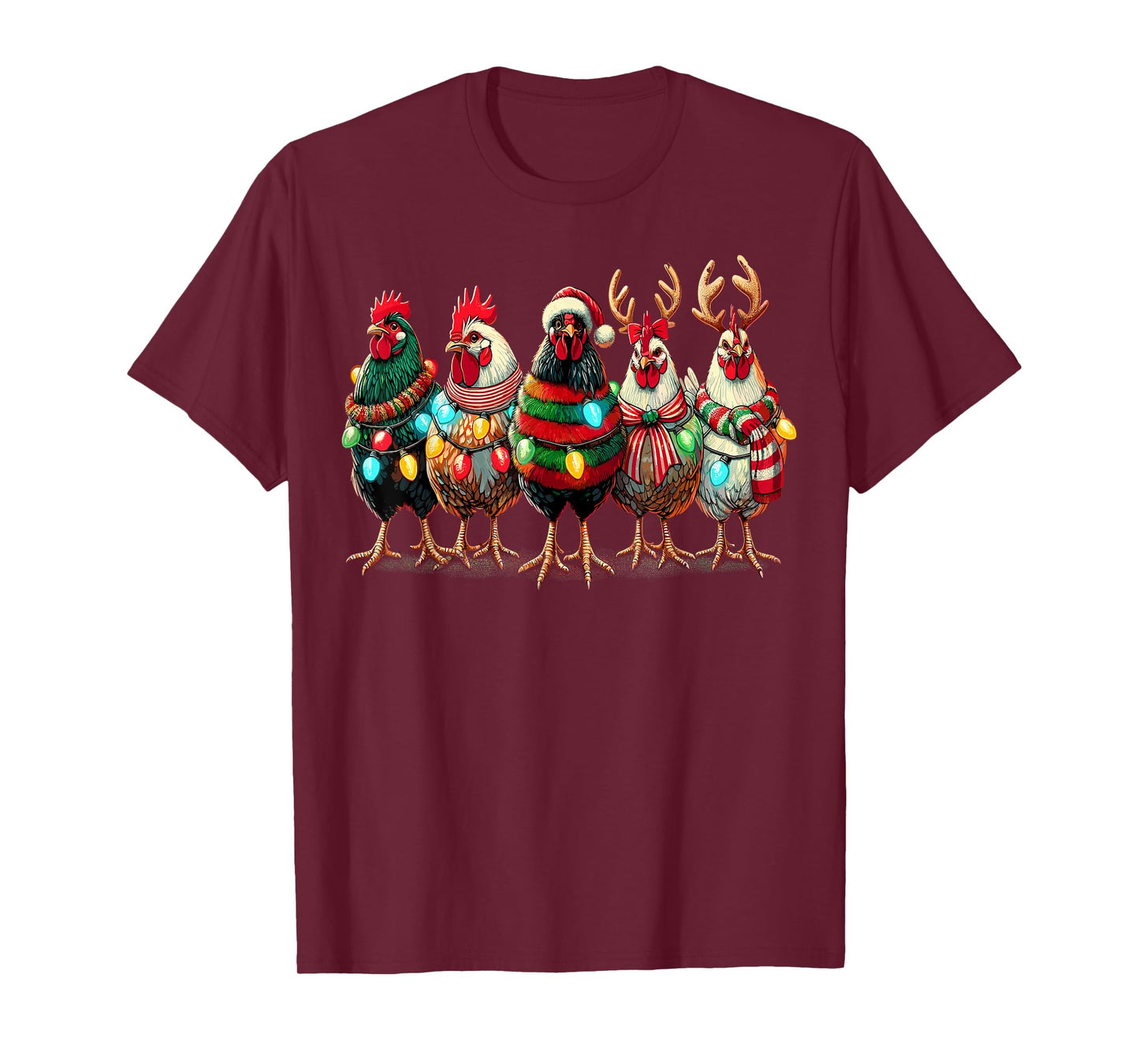 Chicken Lover Christmas Lights Farm Animal Cute Xmas T-Shirt