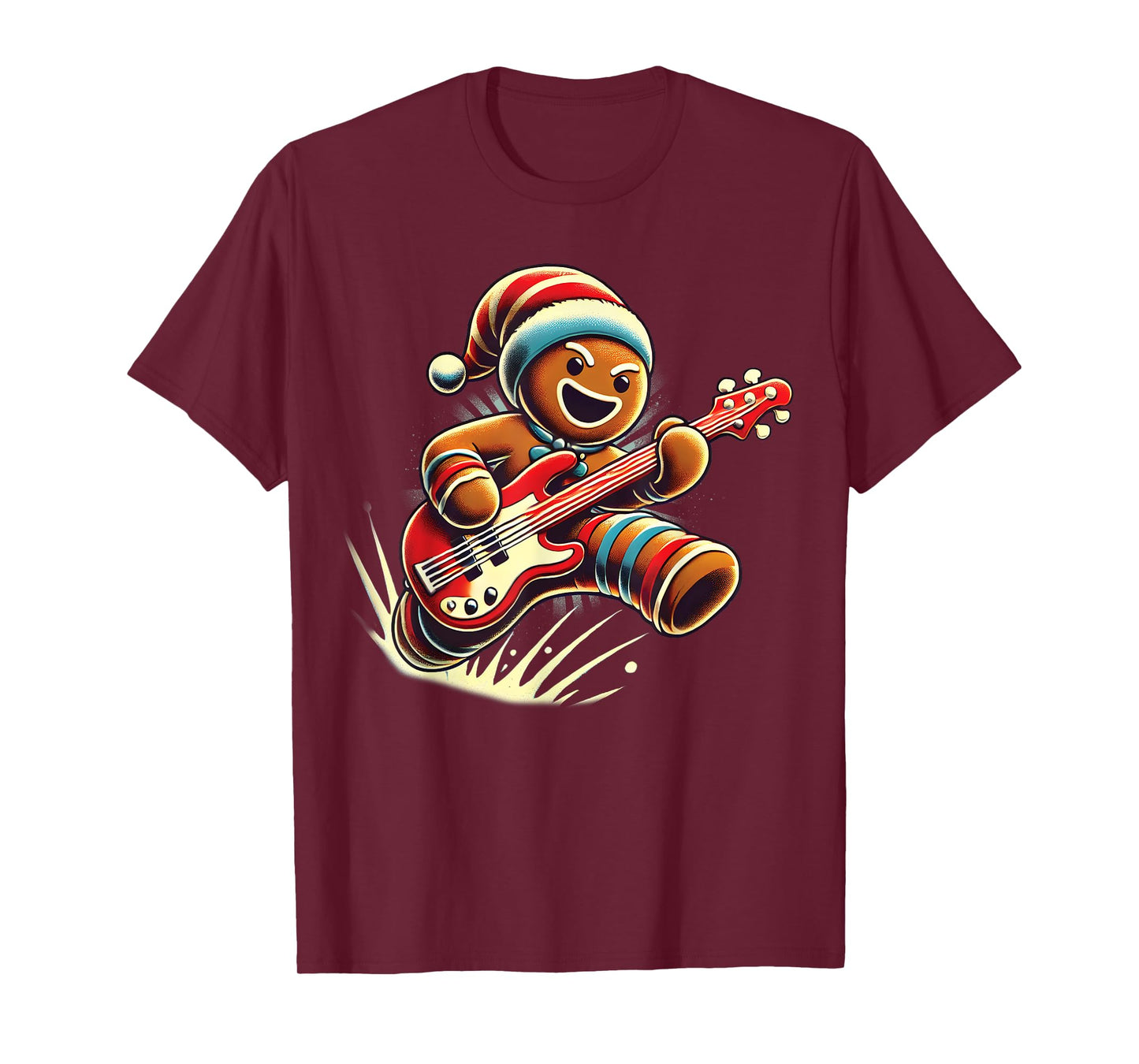Gingerbread Playing Guitar Christmas Musician Guitarist T-Shirt
