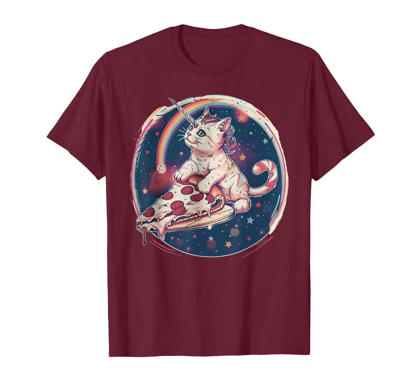 Funny Uni-Cat Flying A Pizza Unicorn Kitten Space Cats Lover Men Women Kids T-Shirt