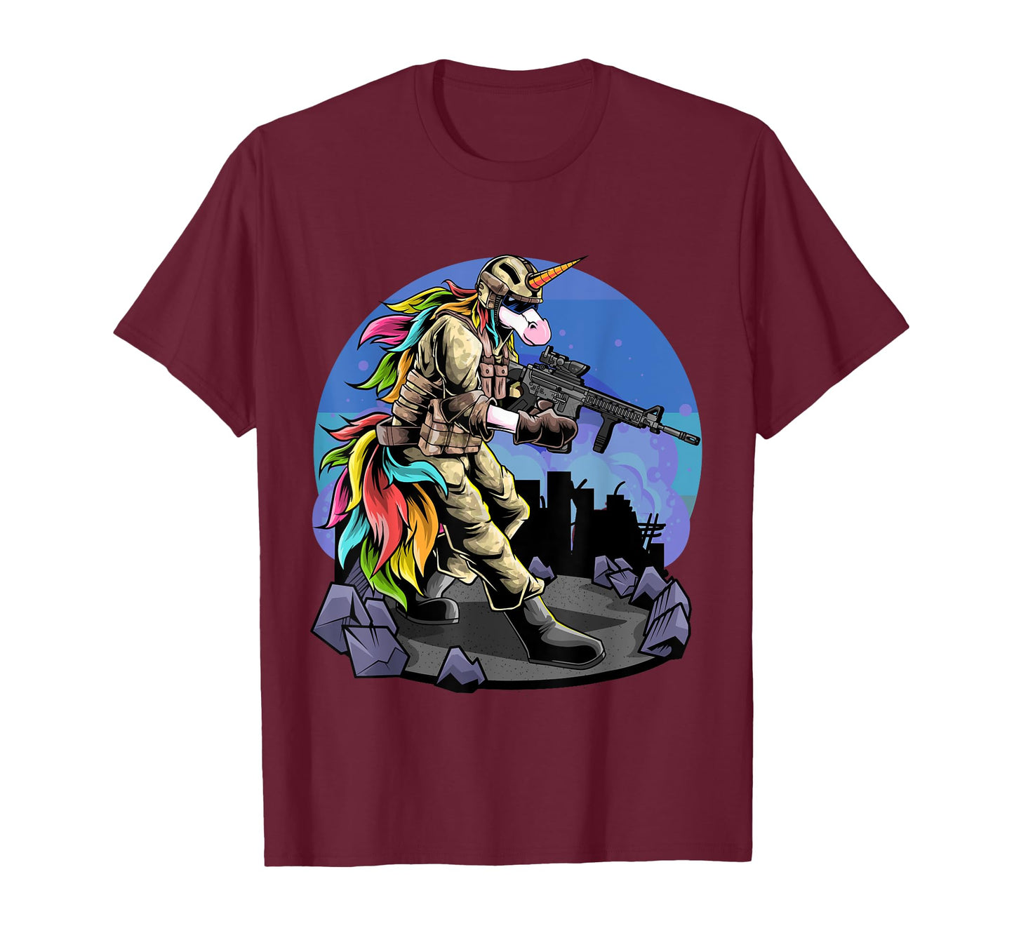 Unicorn Shooting A Gun I Unicorn Warrior I Soldier Unicorn T-Shirt