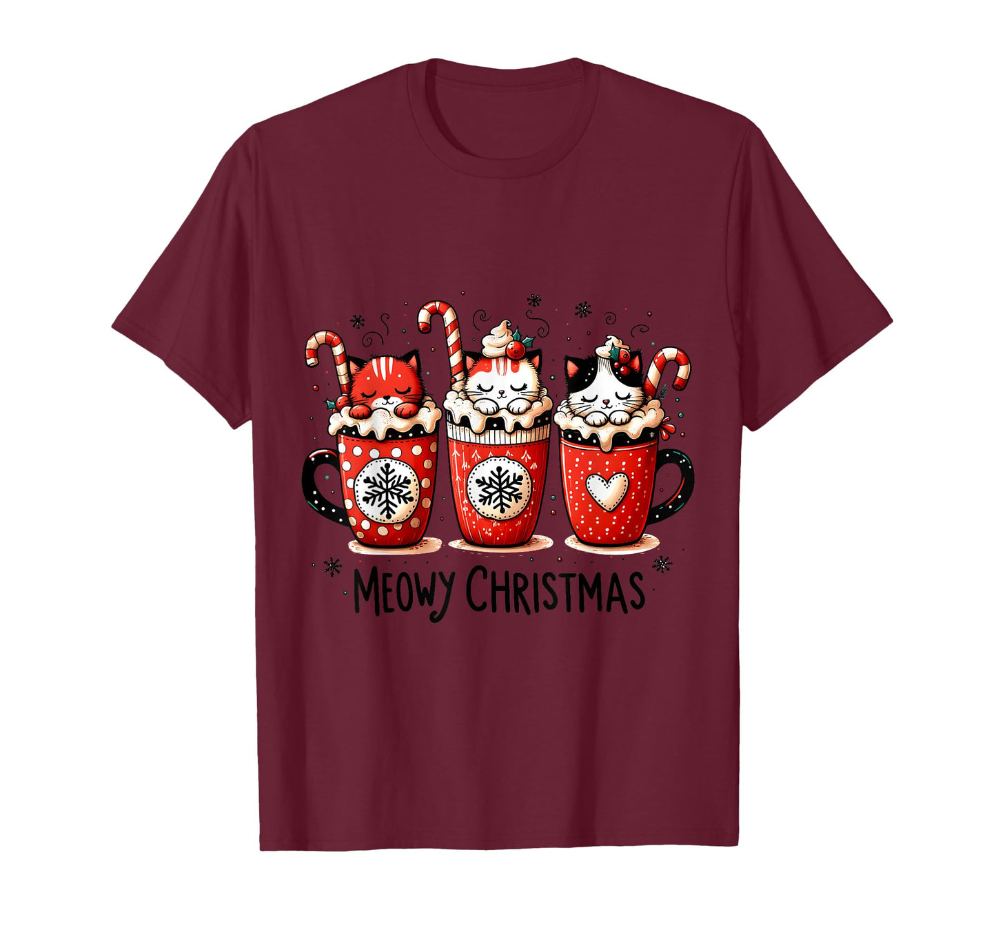 Meowy Christmas Cute Cats and Coffee Merry Xmas Graphic T-Shirt