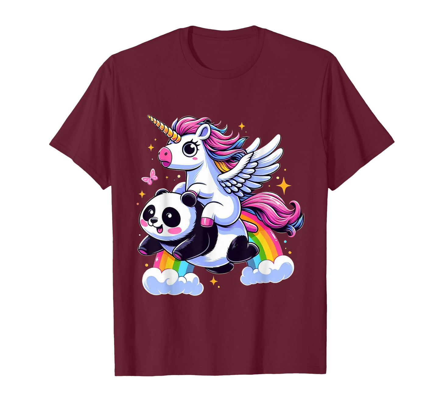 Unicorn Riding Panda Boys Girls Men Women Kids Rainbow T-Shirt