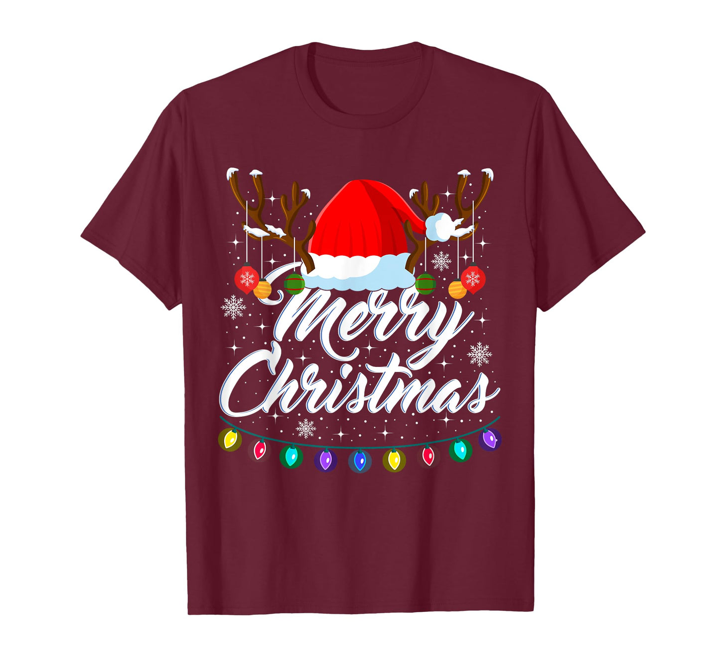 Merry Christmas Red Santa Hat Reindeer Xmas Matching Family T-Shirt