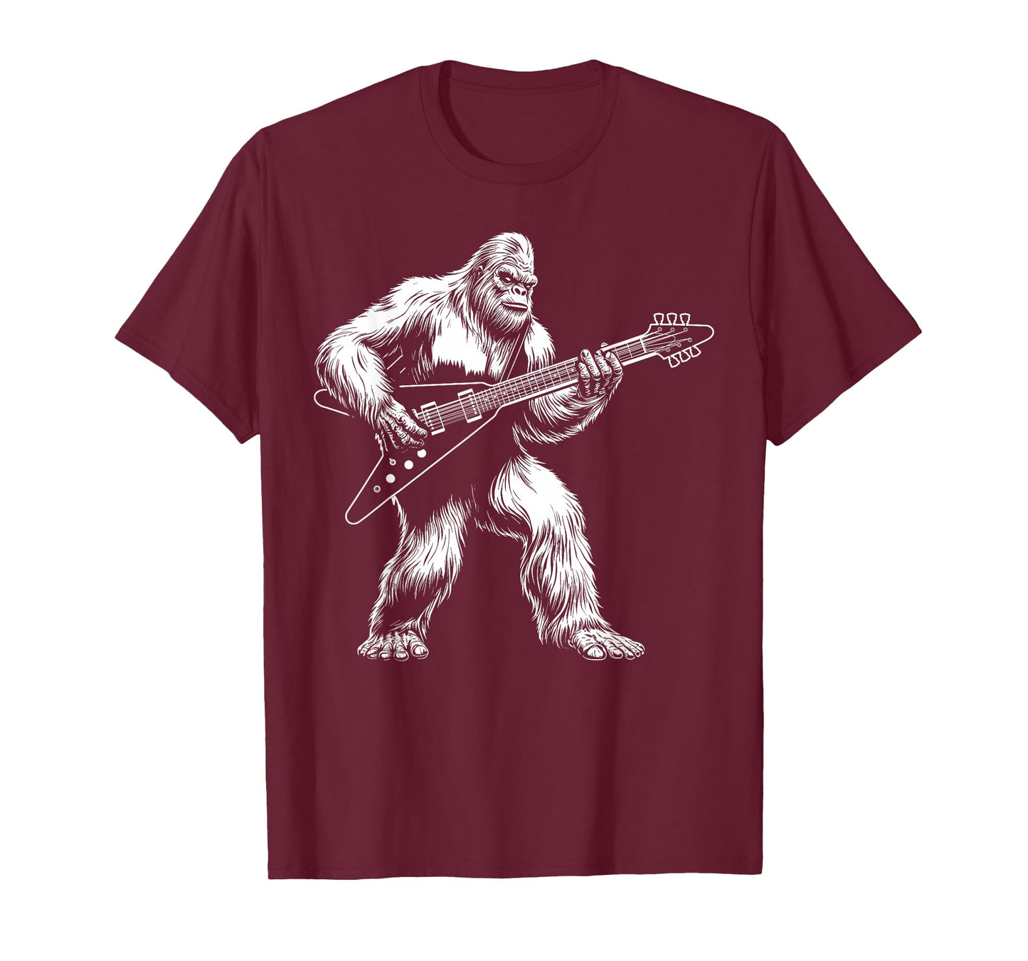 Bigfoot playing V flying guitar funny guitarist men women T-Shirt