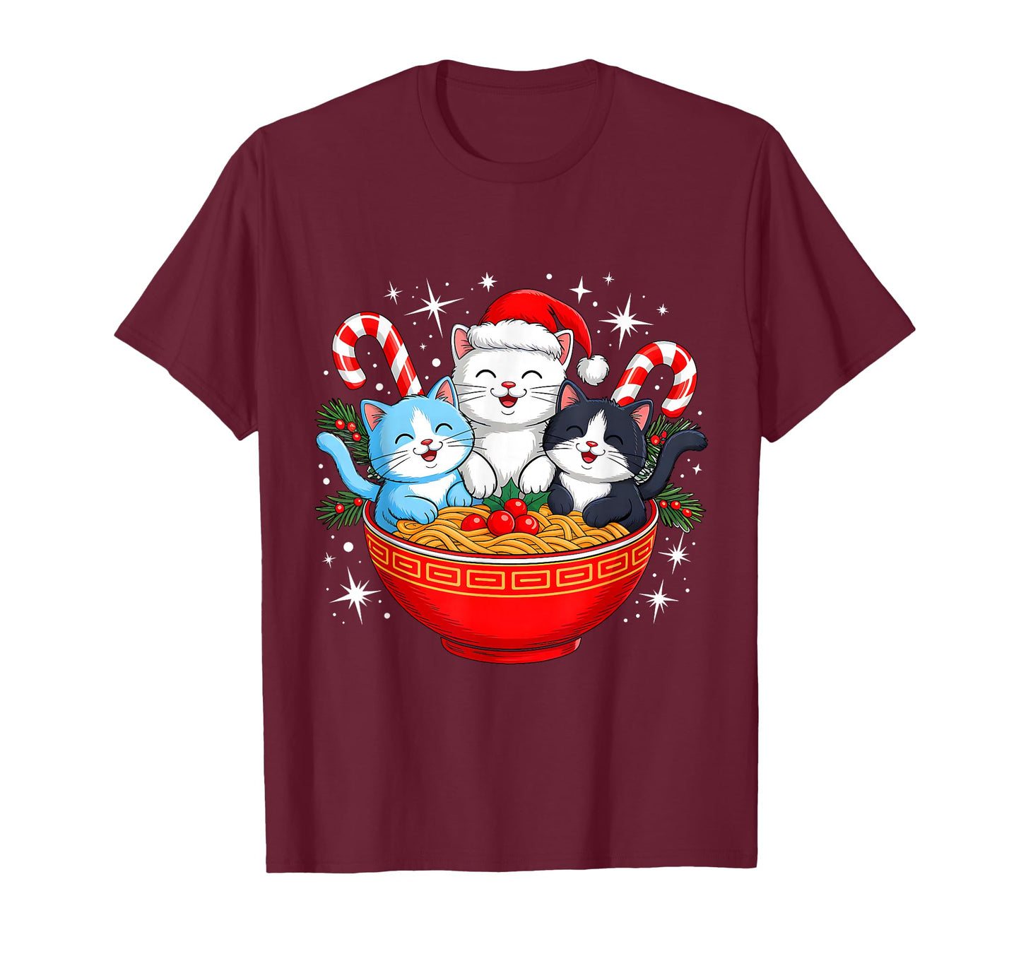 Christmas Cats Ramen Kitten Anime Men Women Kids Xmas Vibes T-Shirt