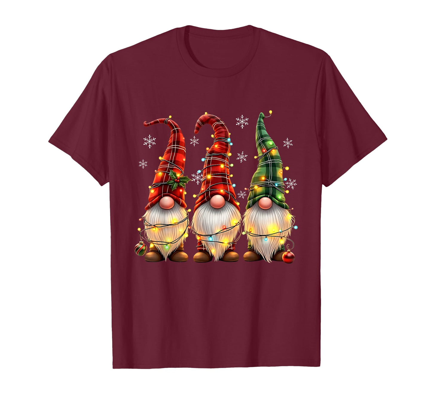Three Gnomes Men Women Buffalo Plaid Red Christmas T-Shirt