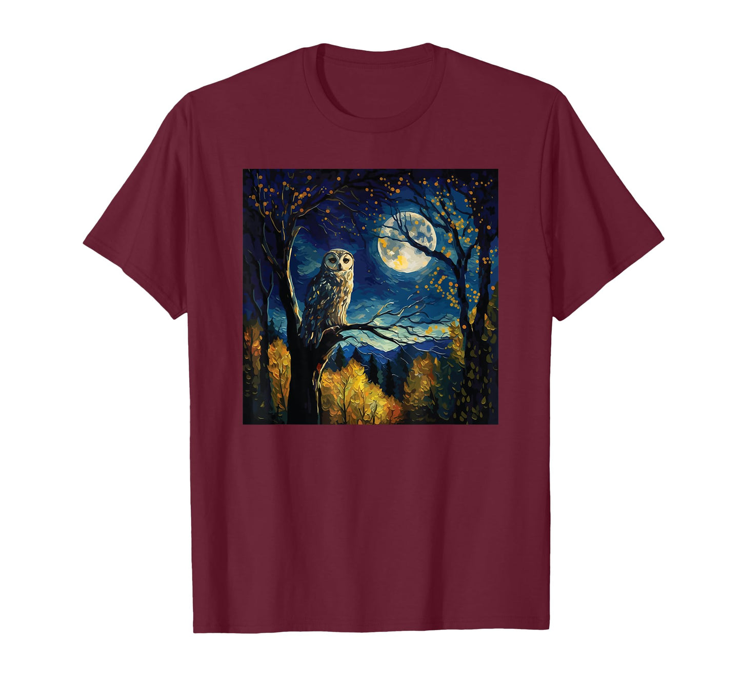 owl moon night painting art for lover birds owls T-Shirt