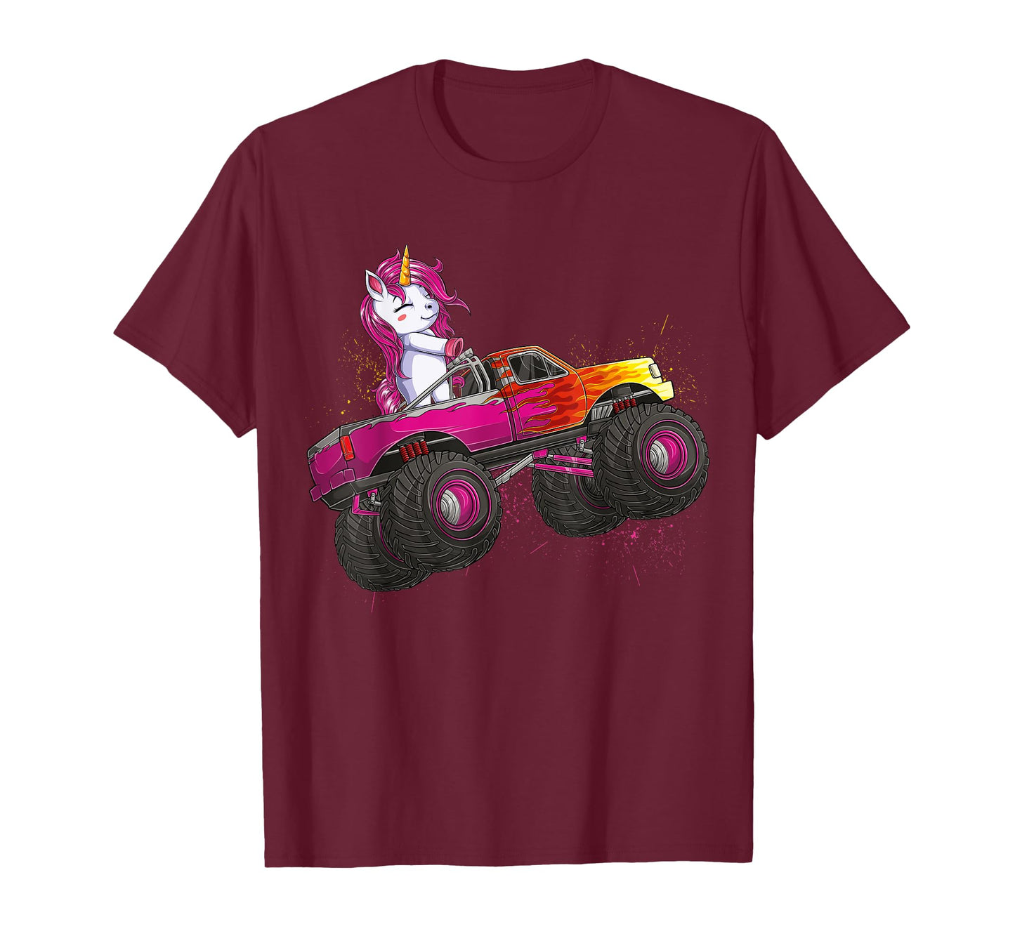 Cute Unicorn Riding Monster Truck Lovers Girls Kids Women T-Shirt