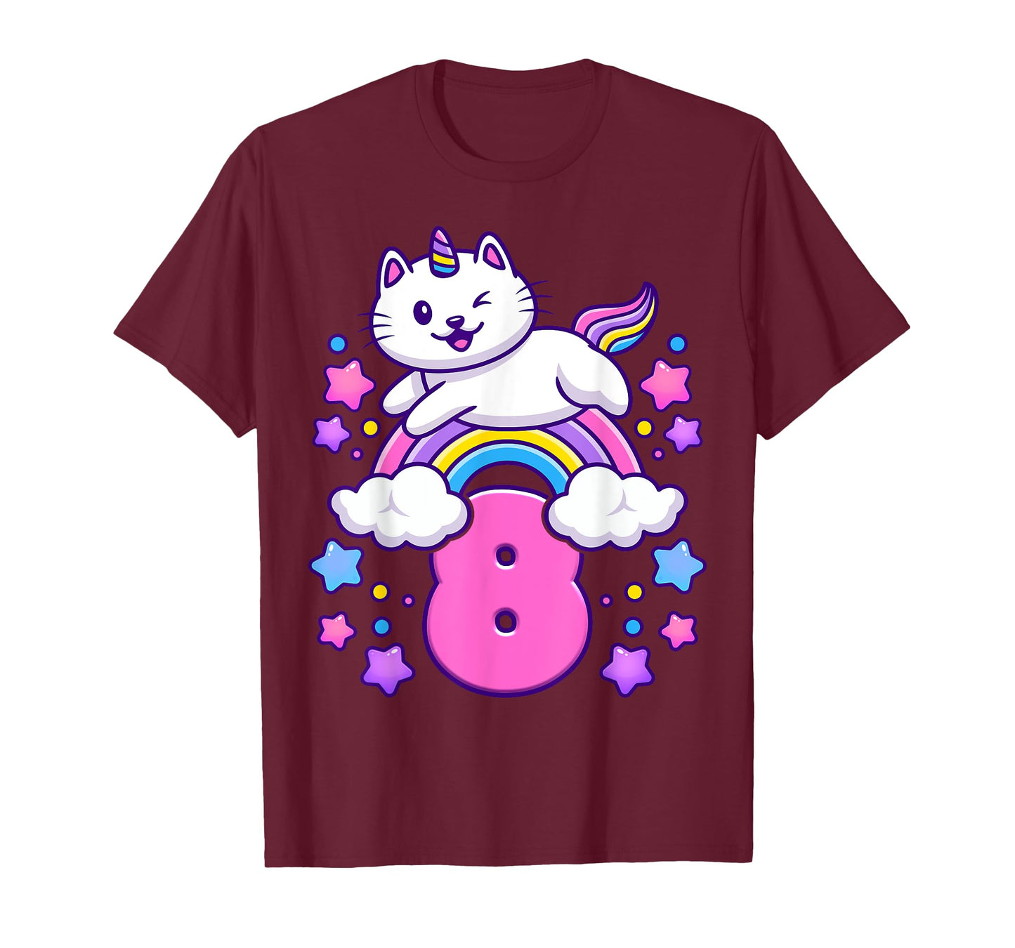 Birthday girl 8 years old, cat, unicorn, 8th birthday T-Shirt