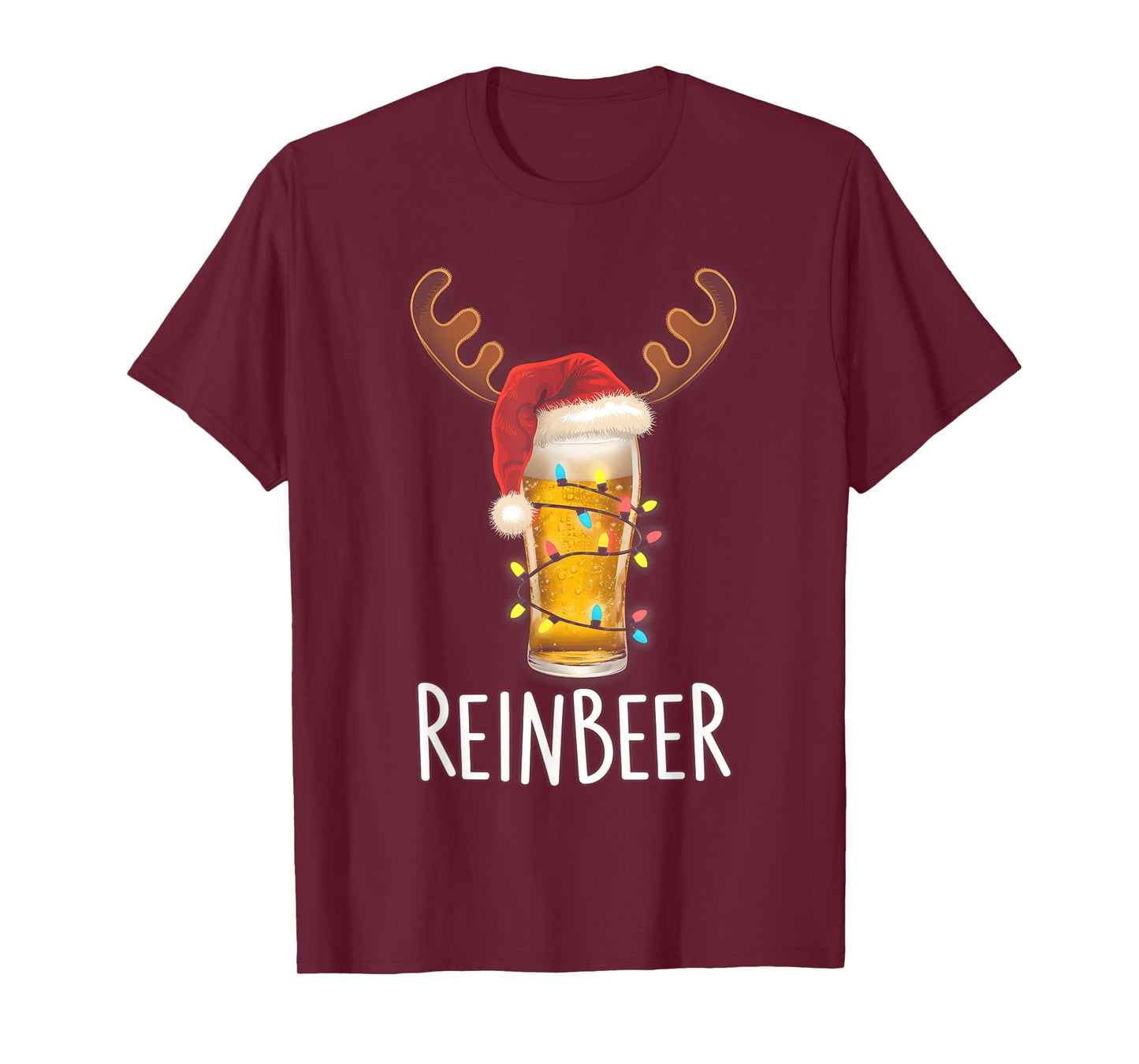 Winedeer Reinbeer Santa Hat Reindeer Couple Xmas Matching T-Shirt