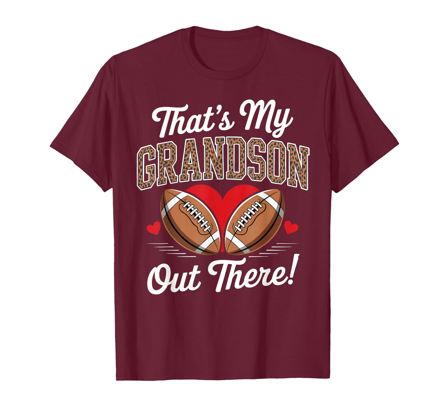 That’s My Grandson Out There Leopard Heart Football Grandma T-Shirt