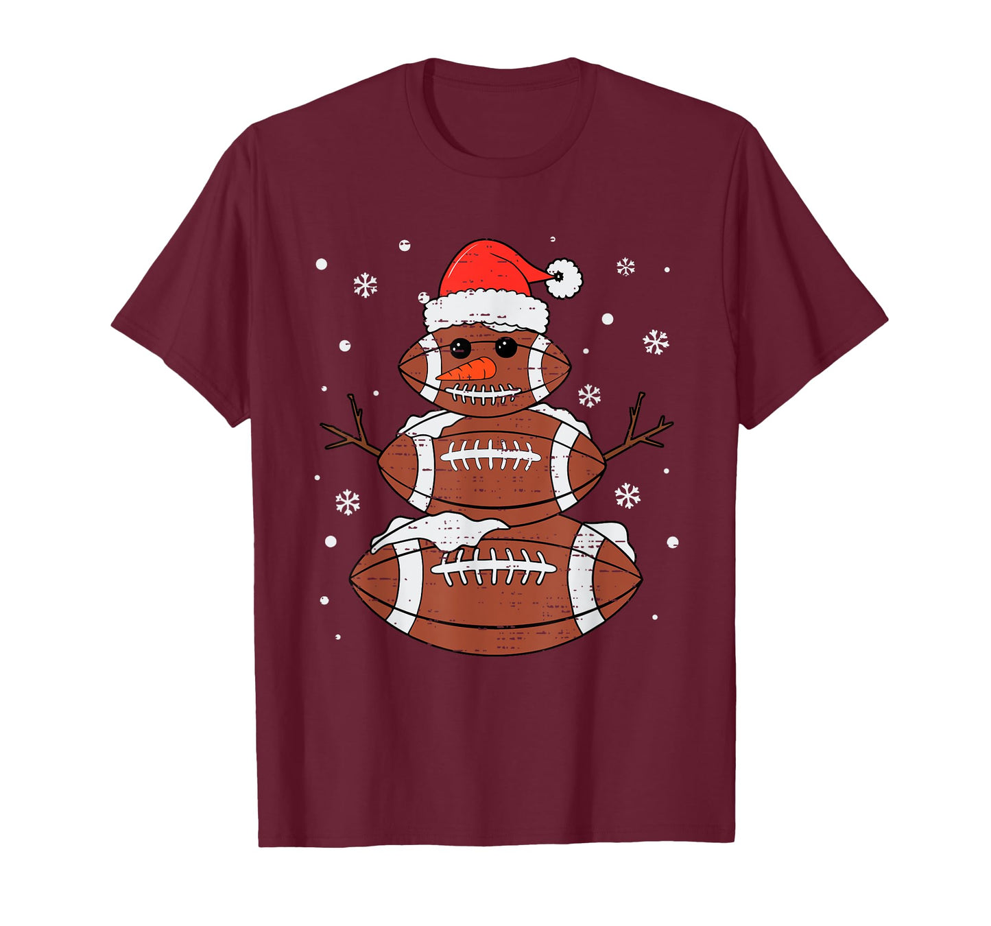 Christmas Football Snowman Hat Santa Xmas Sport Men Boy Kids T-Shirt