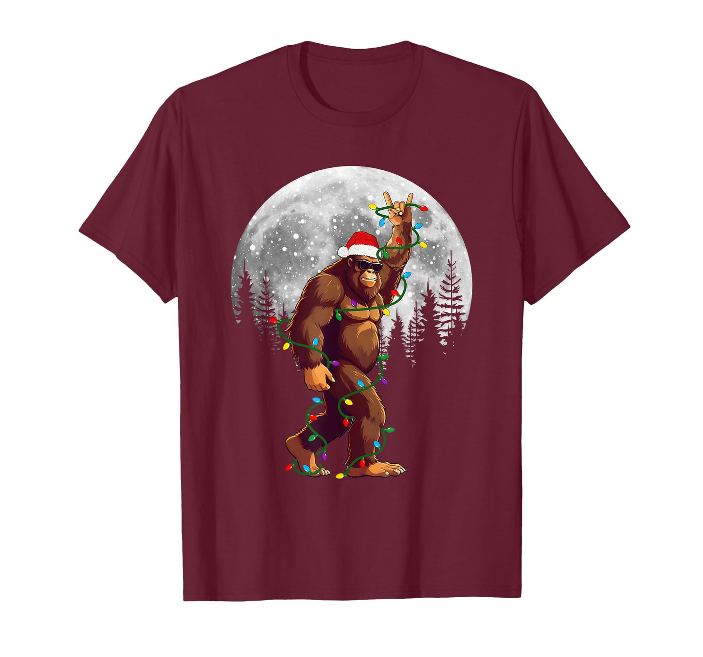 Bigfoot Santa Christmas Tree Lights Funny Xmas Sasquatch T-Shirt