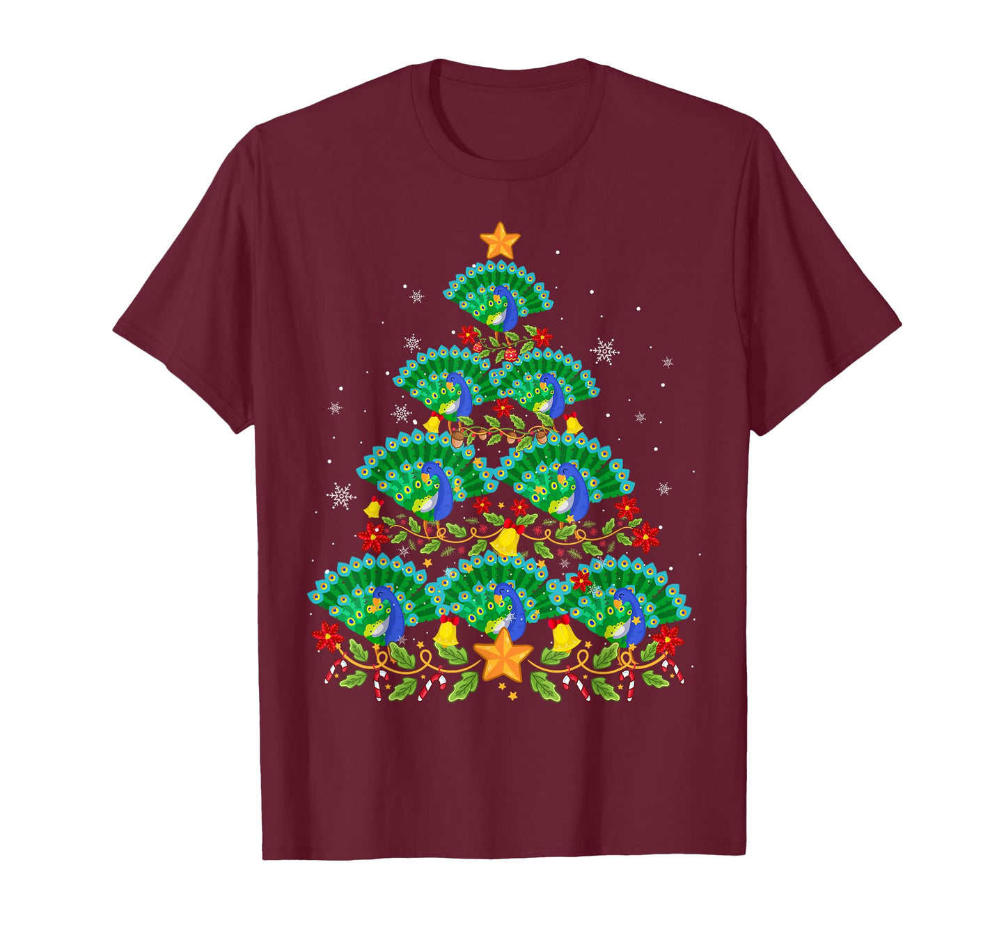 Funny Peacock Bird Lover Xmas Peacock Christmas Tree T-Shirt