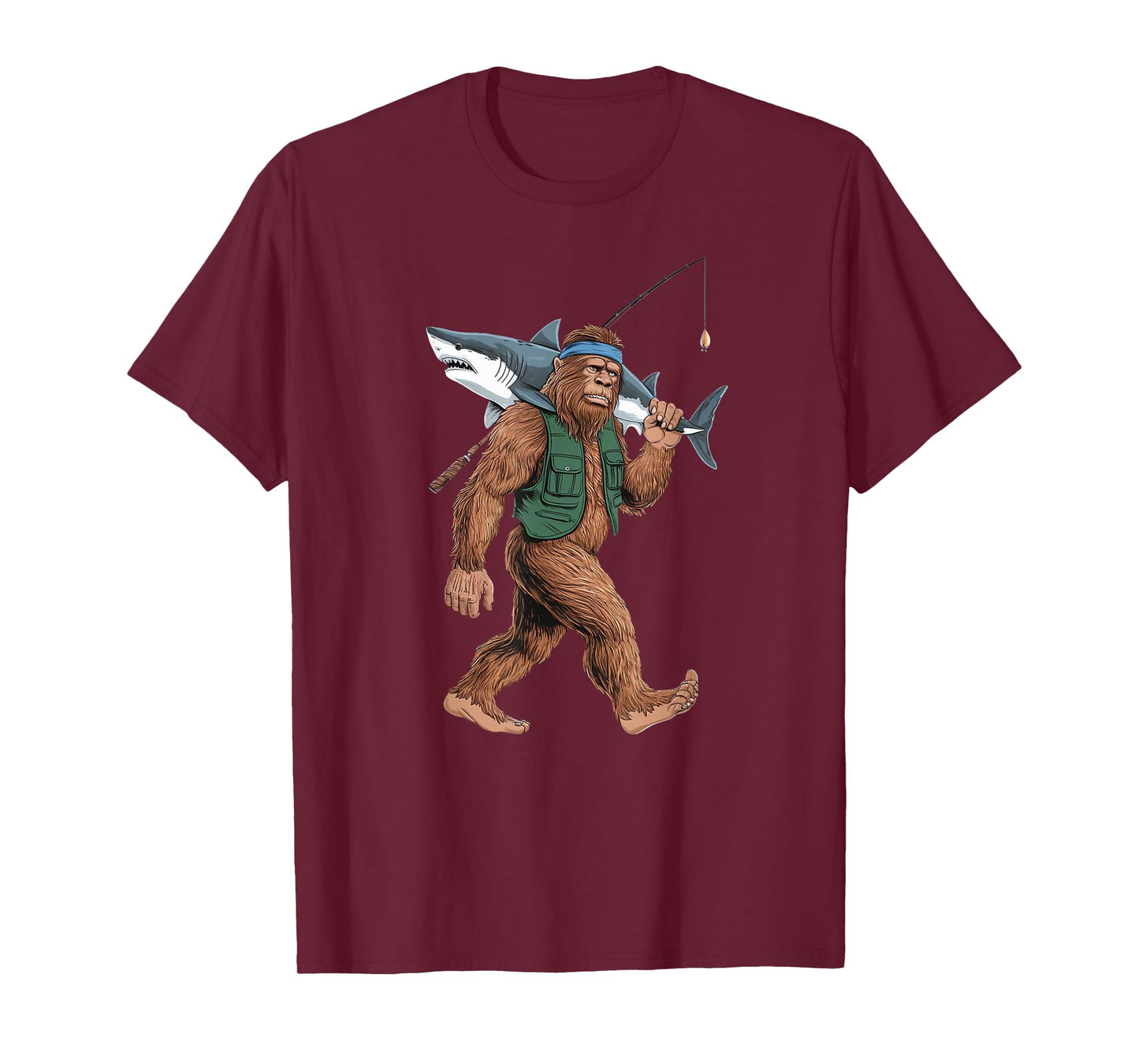 Bigfoot Fisherman Shirt - Funny Sasquatch With Shark T-Shirt