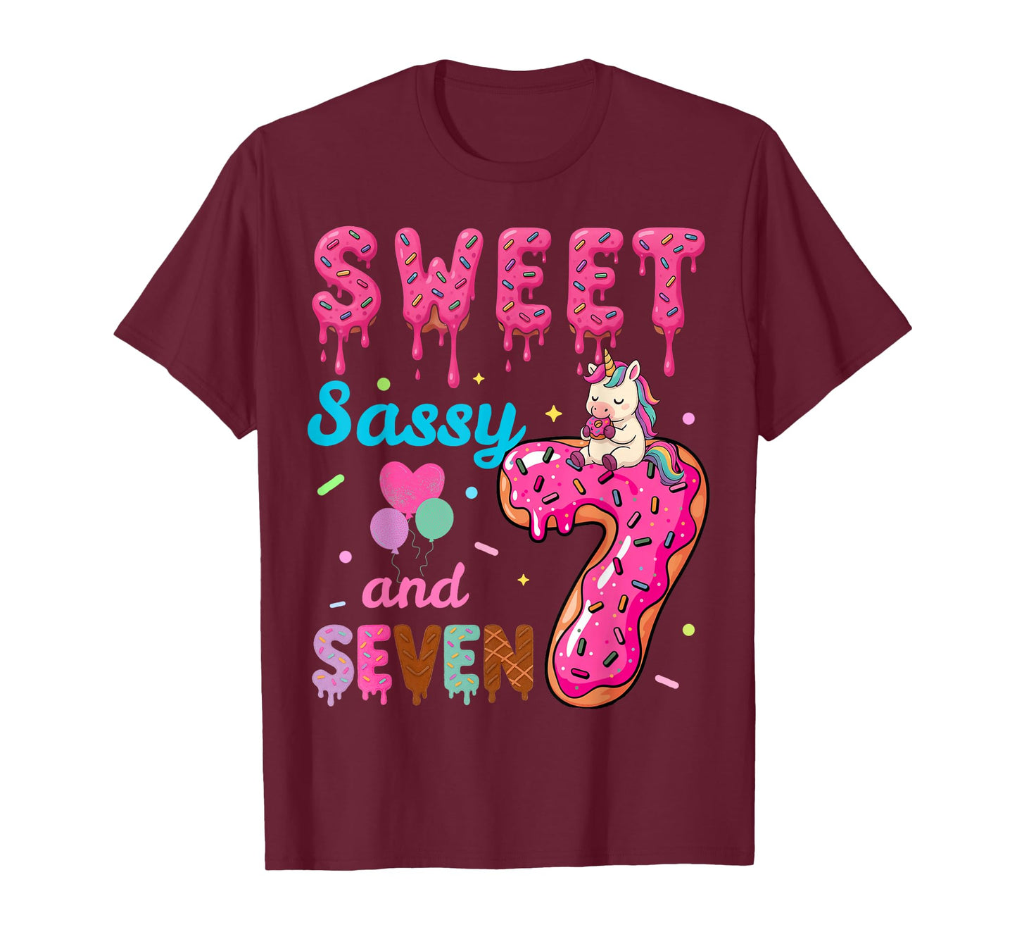 Sweet Sassy And Seven 7th Birthday Donut Unicorn Funny Donut T-Shirt