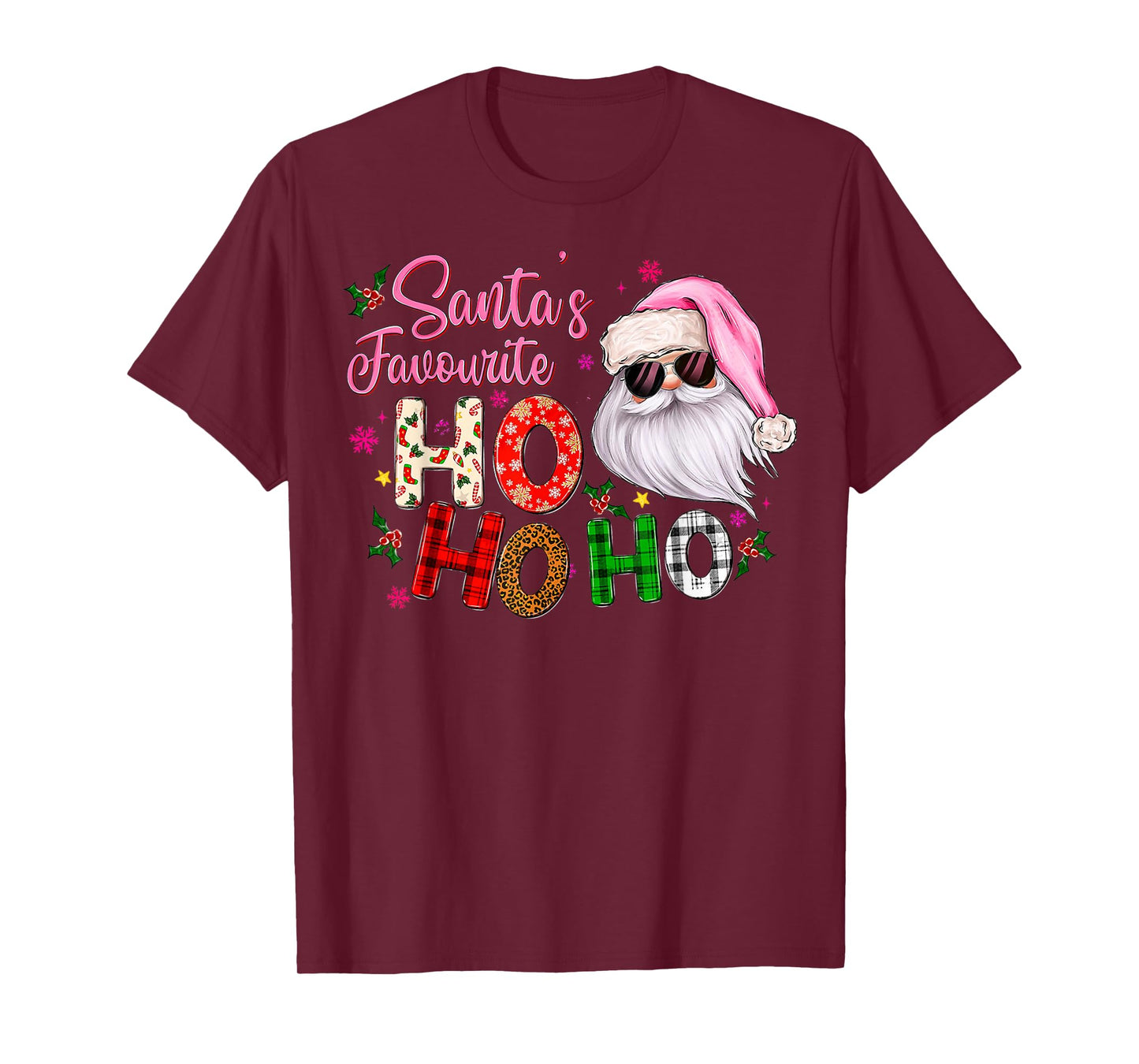 Santa's Favorite Ho Ho Ho Santa Claus Pink Christmas Apparel T-Shirt